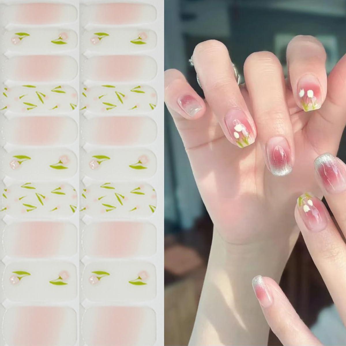 Calcomanías de Uñas de Gel Primavera NEWSPIED 20 Pcs Floral