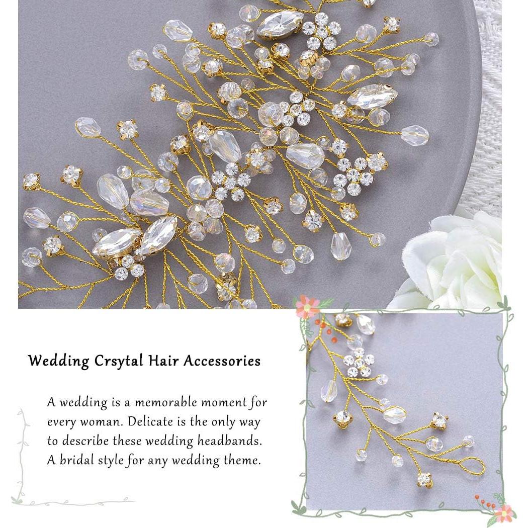 Diadema de Boda Unicra de Cristal y Flores - Oro