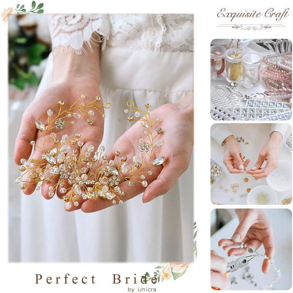 Diadema de Boda Unicra de Cristal y Flores - Oro