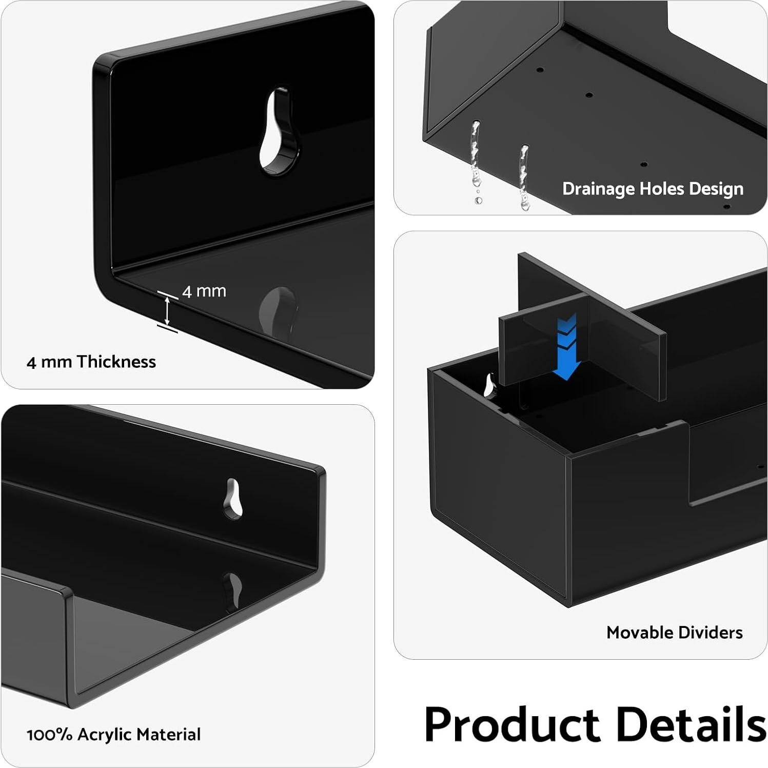 Estantes de baño HIIMIEI flotantes negros con soporte para toallas