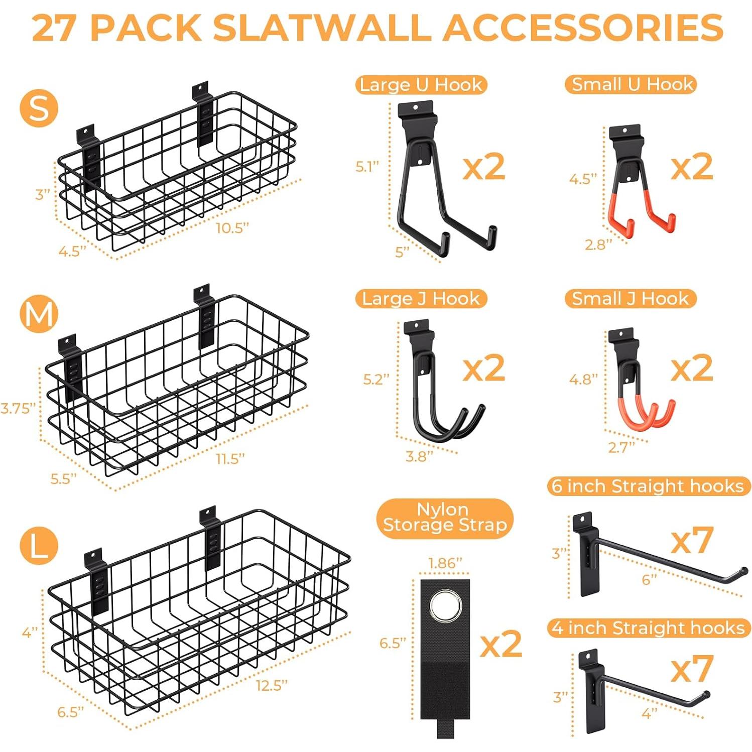 Kit de Accesorios para Slatwall INCLY 27PCS con Cestas y Ganchos