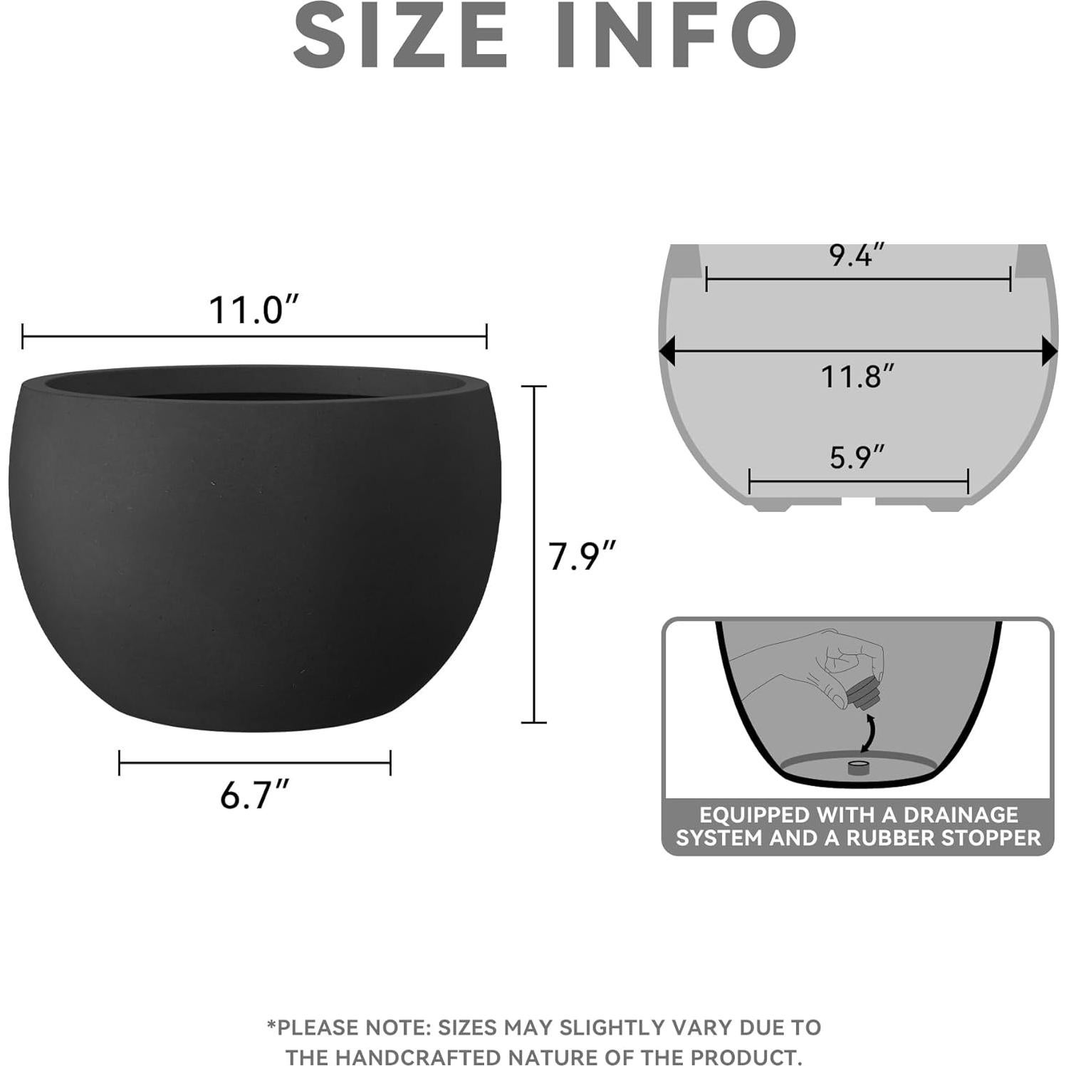 Maceta de Concreto Kante 30 cm Redonda con Drenaje Negro