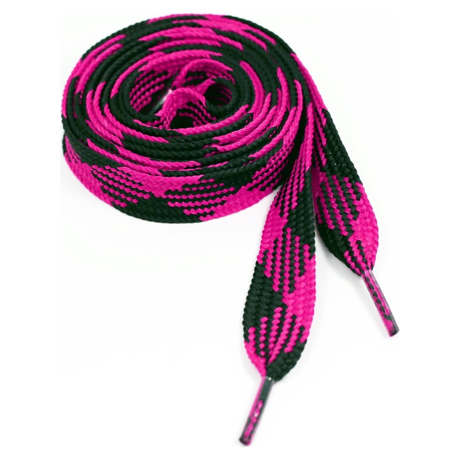 Cintas de zapato anchas 1.9 cm x 132 cm - Negro/Rosa brillante