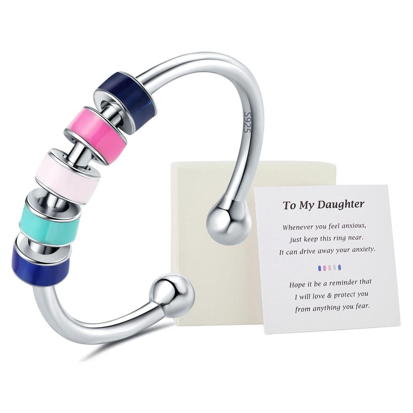 Anillo Fidget Antiansiedad WOSCCOWT Plata Esterlina S925 Azul