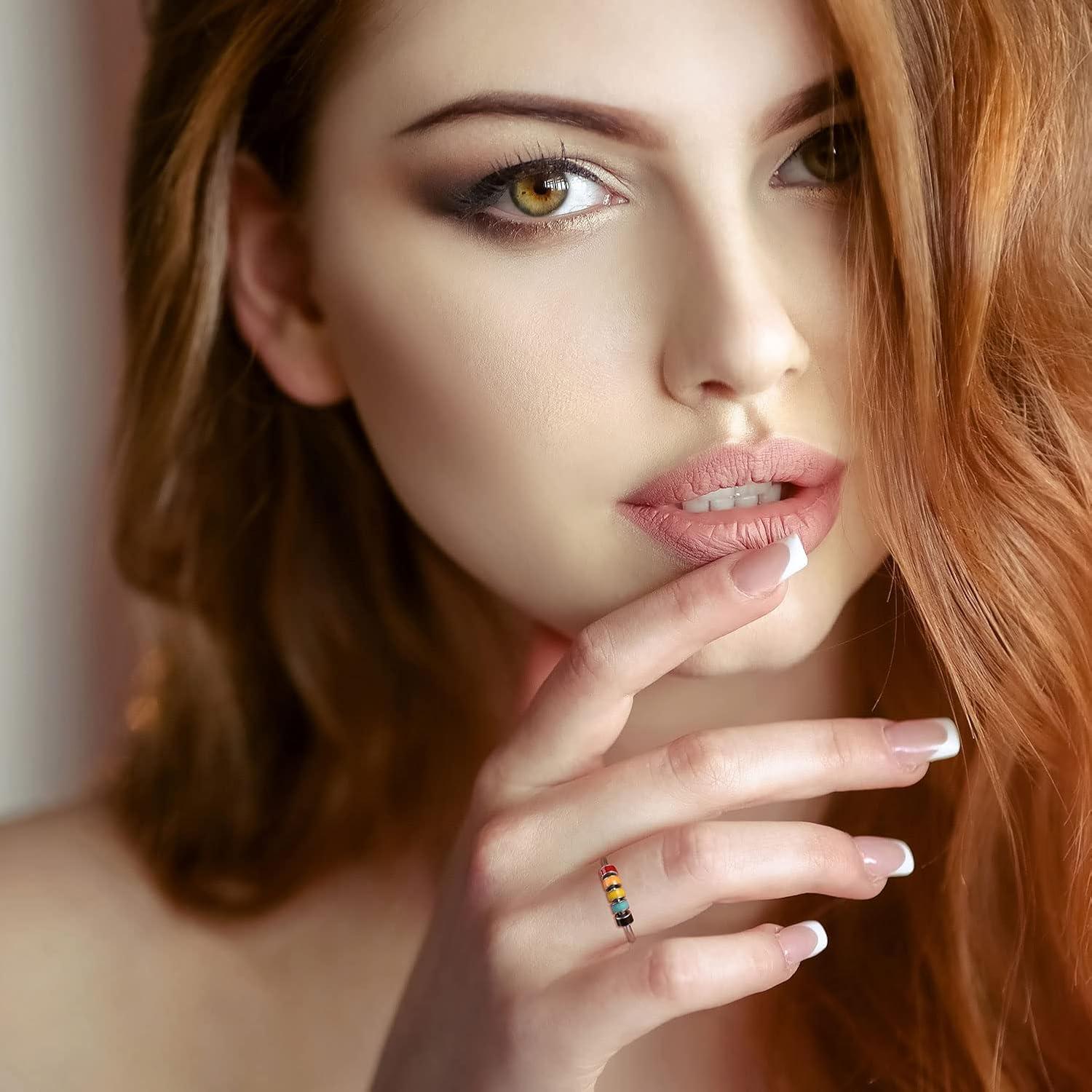 Anillo Fidget Antiansiedad WOSCCOWT Plata Esterlina S925 Azul