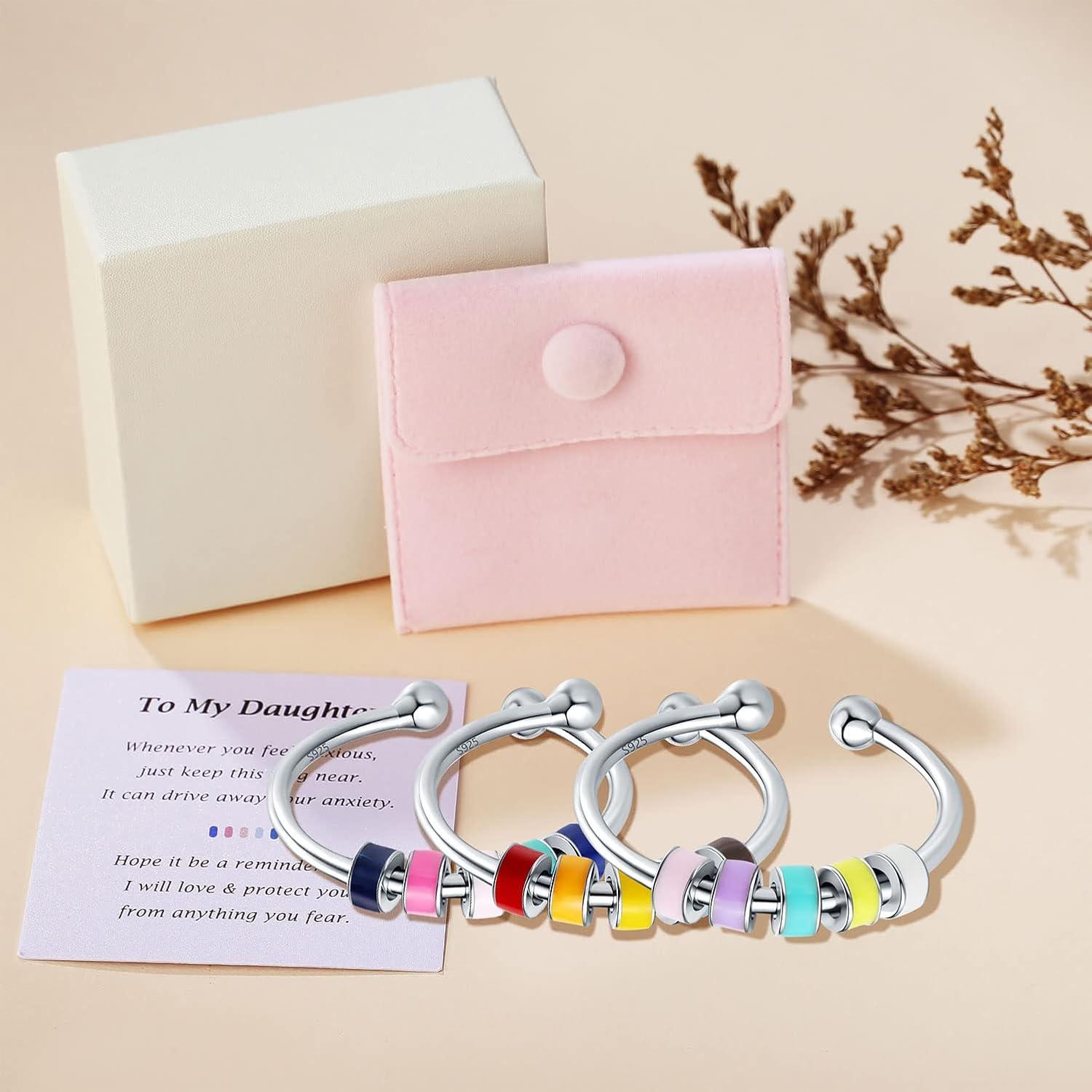 Anillo Fidget Antiansiedad WOSCCOWT Plata Esterlina S925 Azul