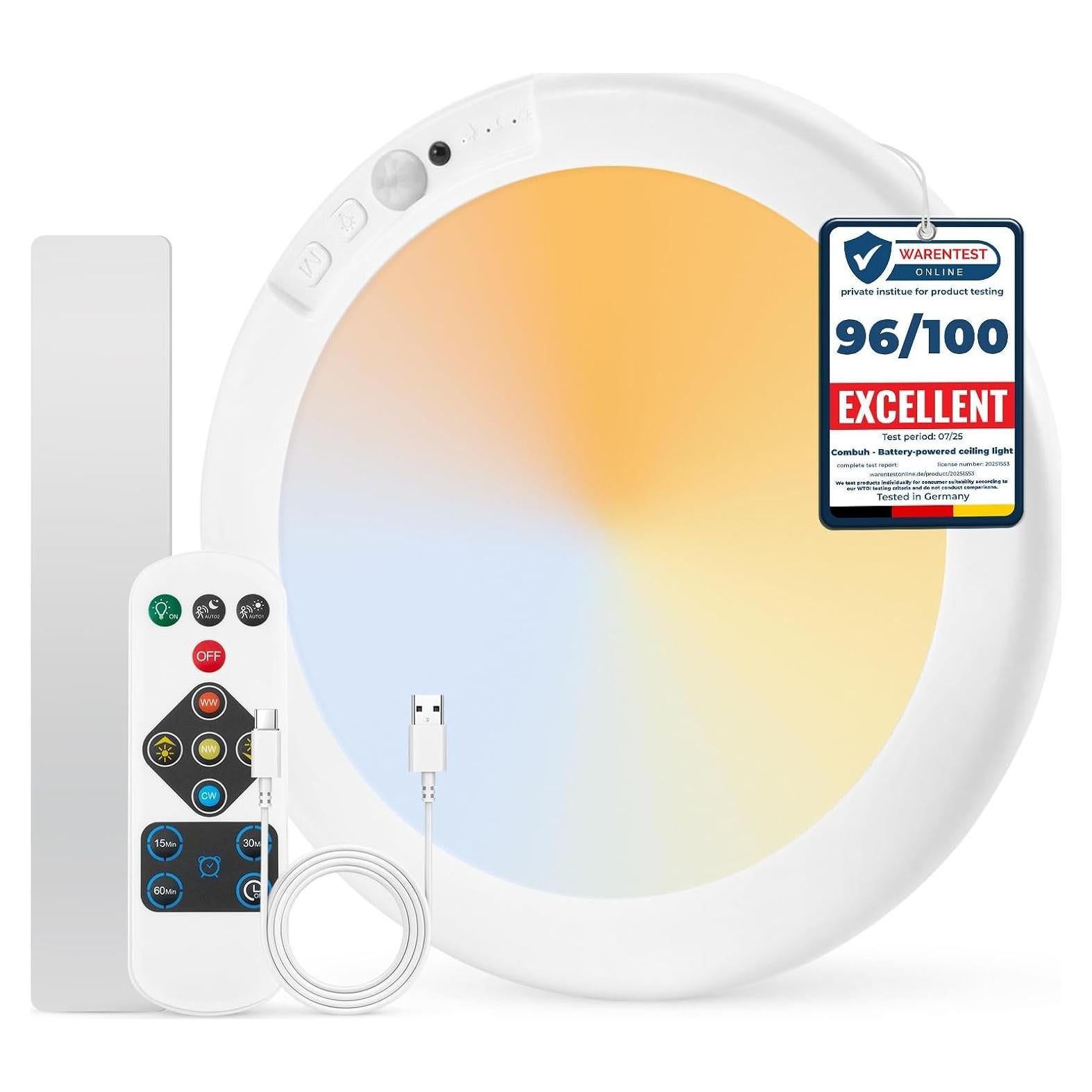 Luz de Ducha LED Recargable Combuh B5 19 cm 3 Colores