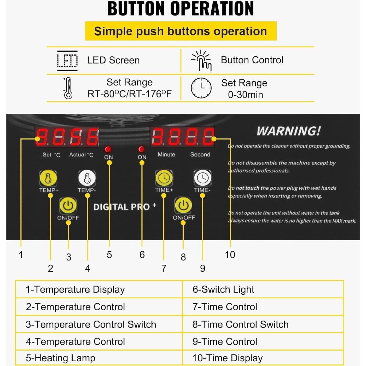 Limpiador Ultrasónico VEVOR 3L 200W Calentador 120W Potencia