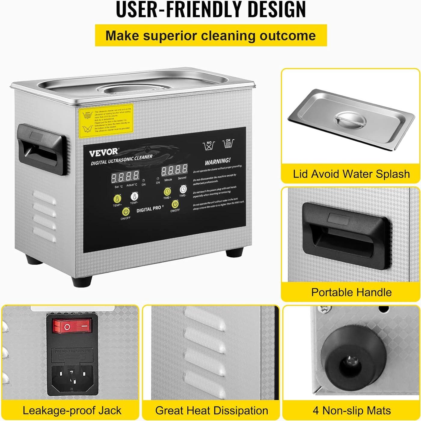 Limpiador Ultrasónico VEVOR 3L 200W Calentador 120W Potencia