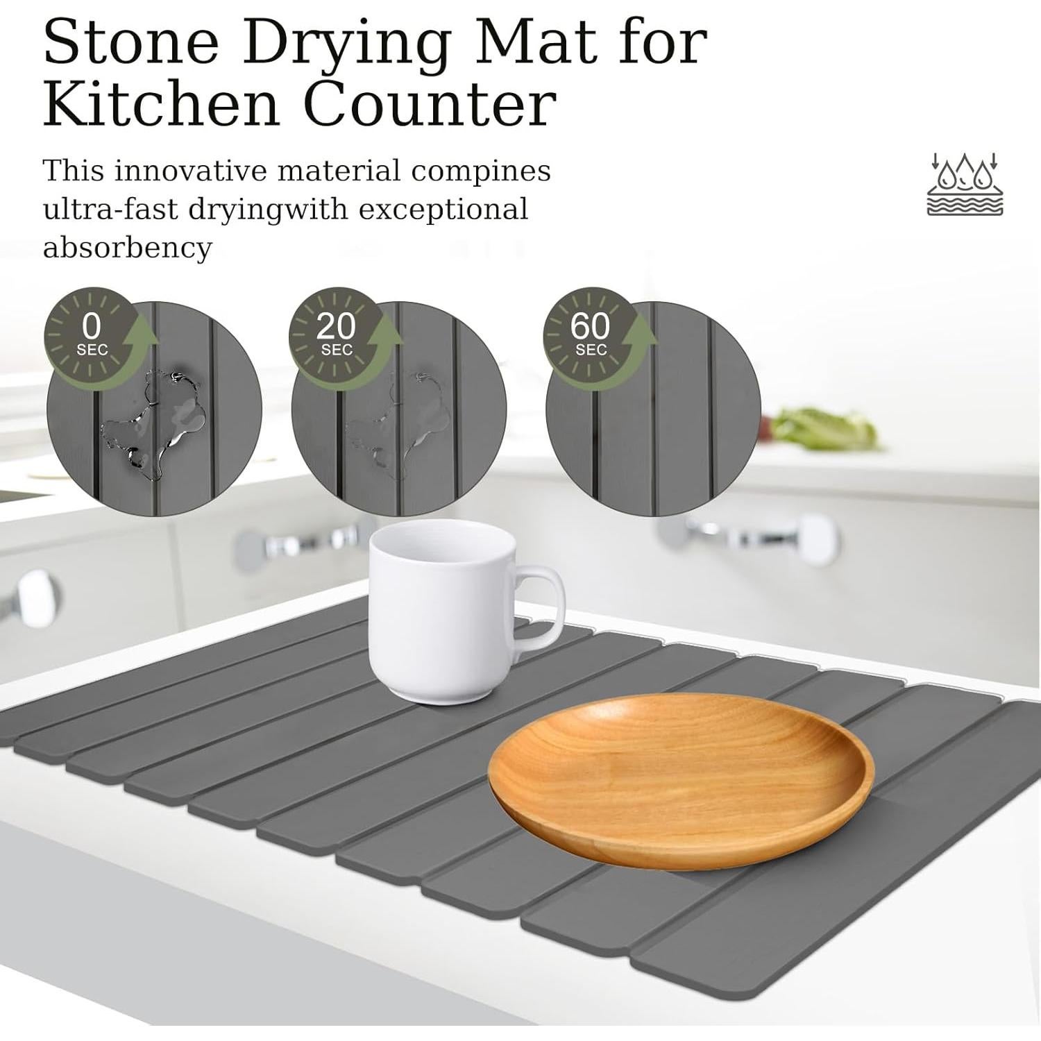 Alfombrilla de Secado de Piedra Hopegiver 60x39 cm Gris Oscuro