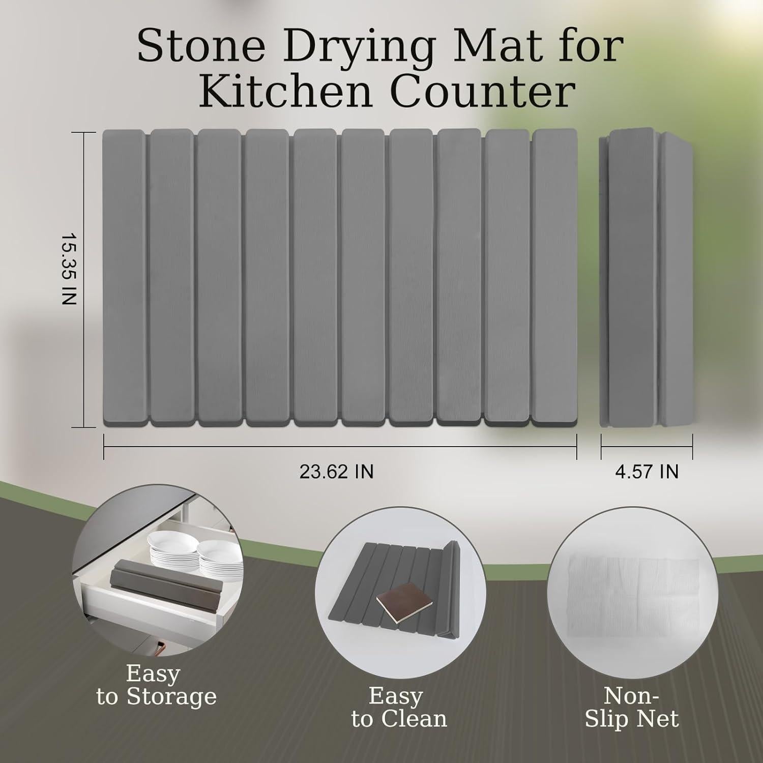 Alfombrilla de Secado de Piedra Hopegiver 60x39 cm Gris Oscuro