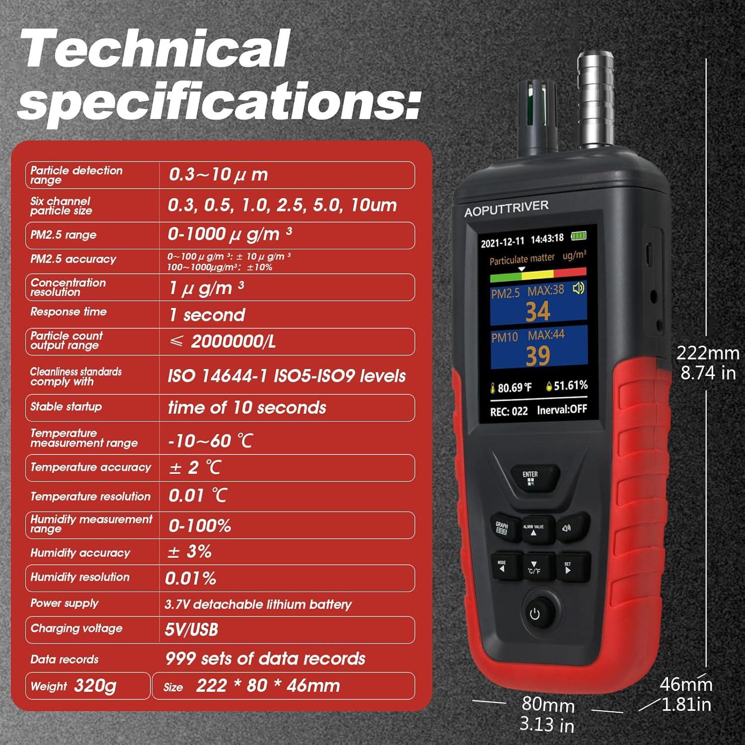 Contador de Partículas AOPUTTRIVER TC-8200 PM2.5 1000µg/m³