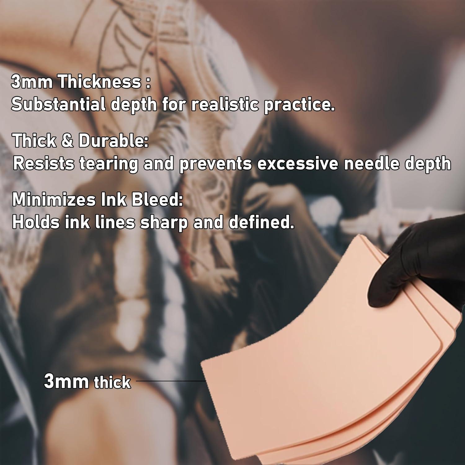 Kit de Práctica de Tatuaje Poseidon - 6 Pieles Silicona 15x20cm + 20 Papeles A4