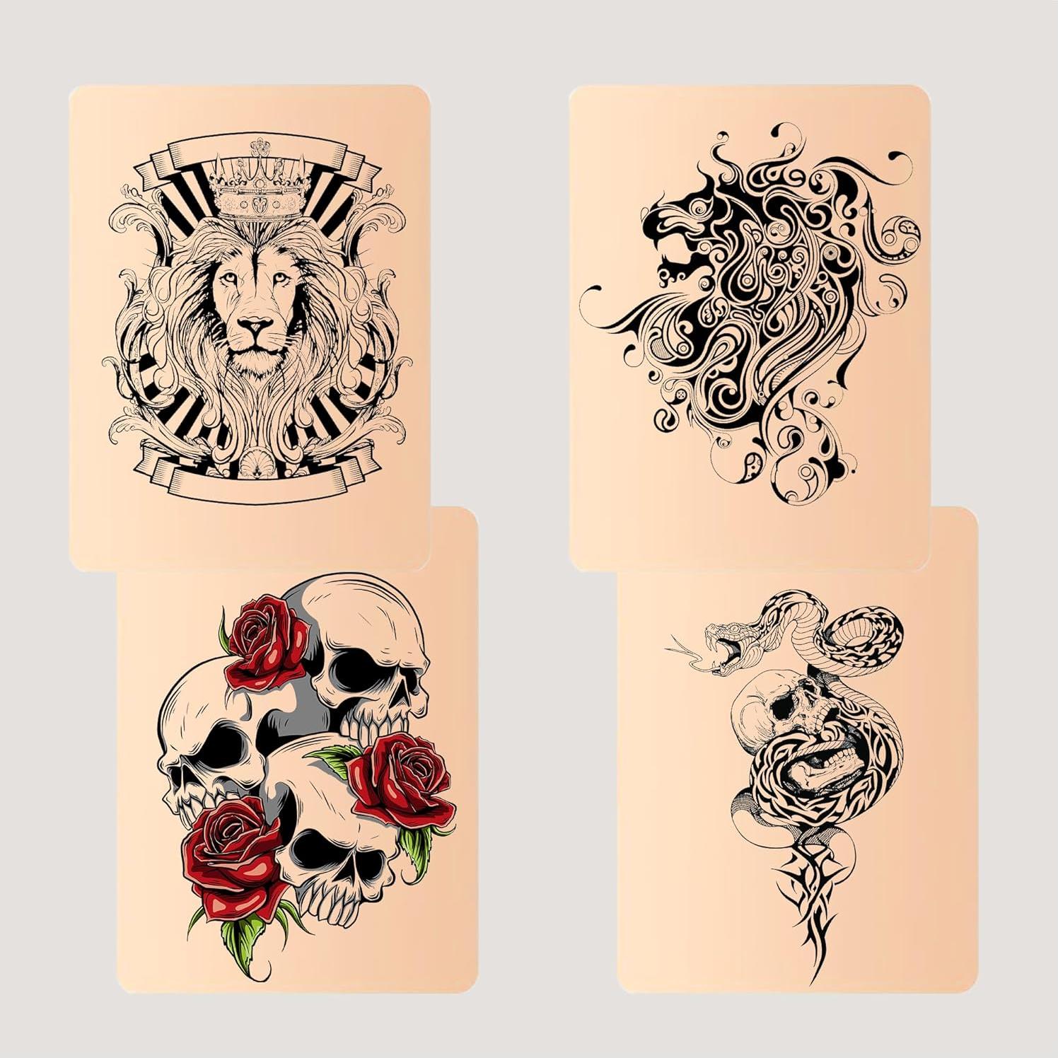 Kit de Práctica de Tatuaje Poseidon - 6 Pieles Silicona 15x20cm + 20 Papeles A4