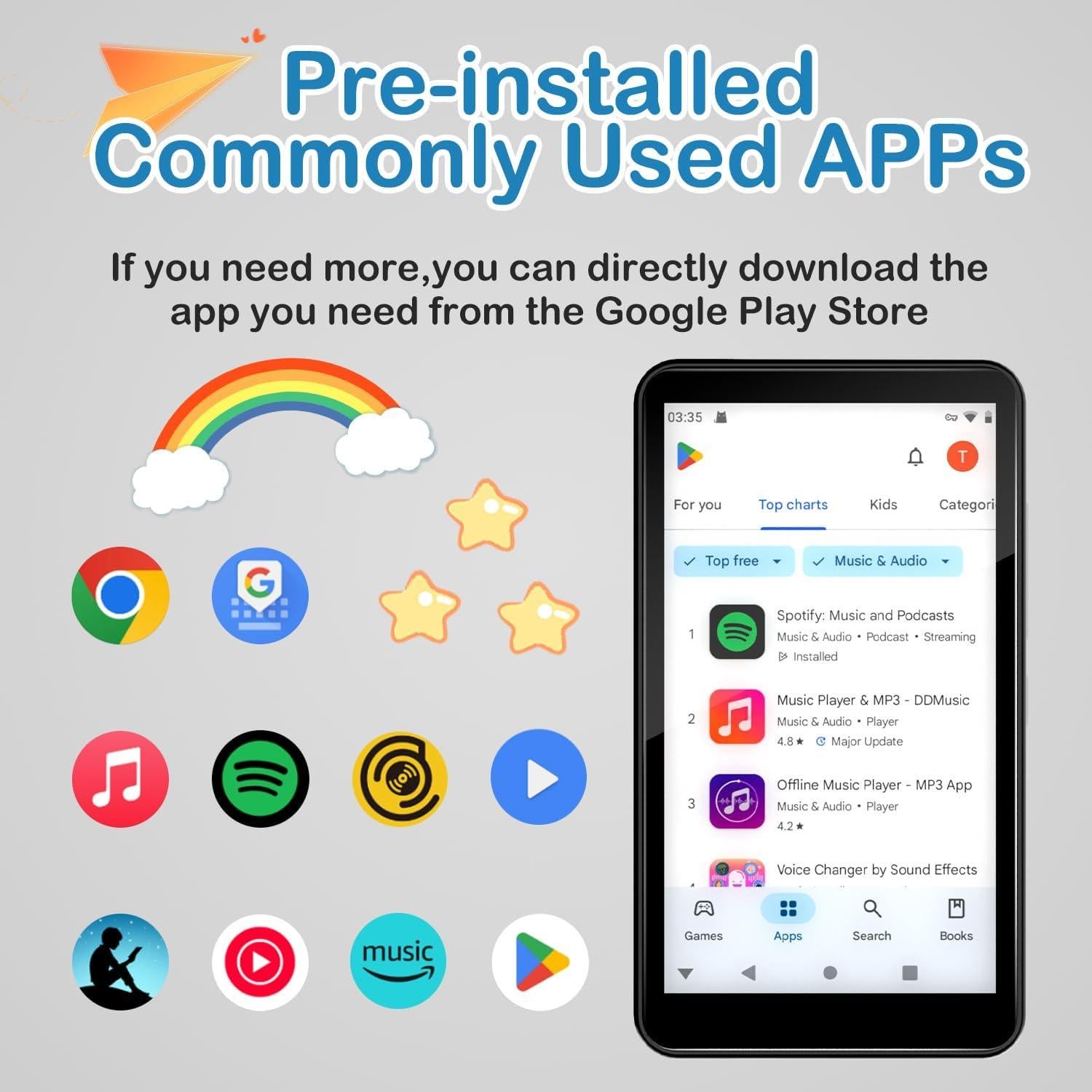 Reproductor MP3 DGTenk 96GB Android 9 Bluetooth 4" Control Parental