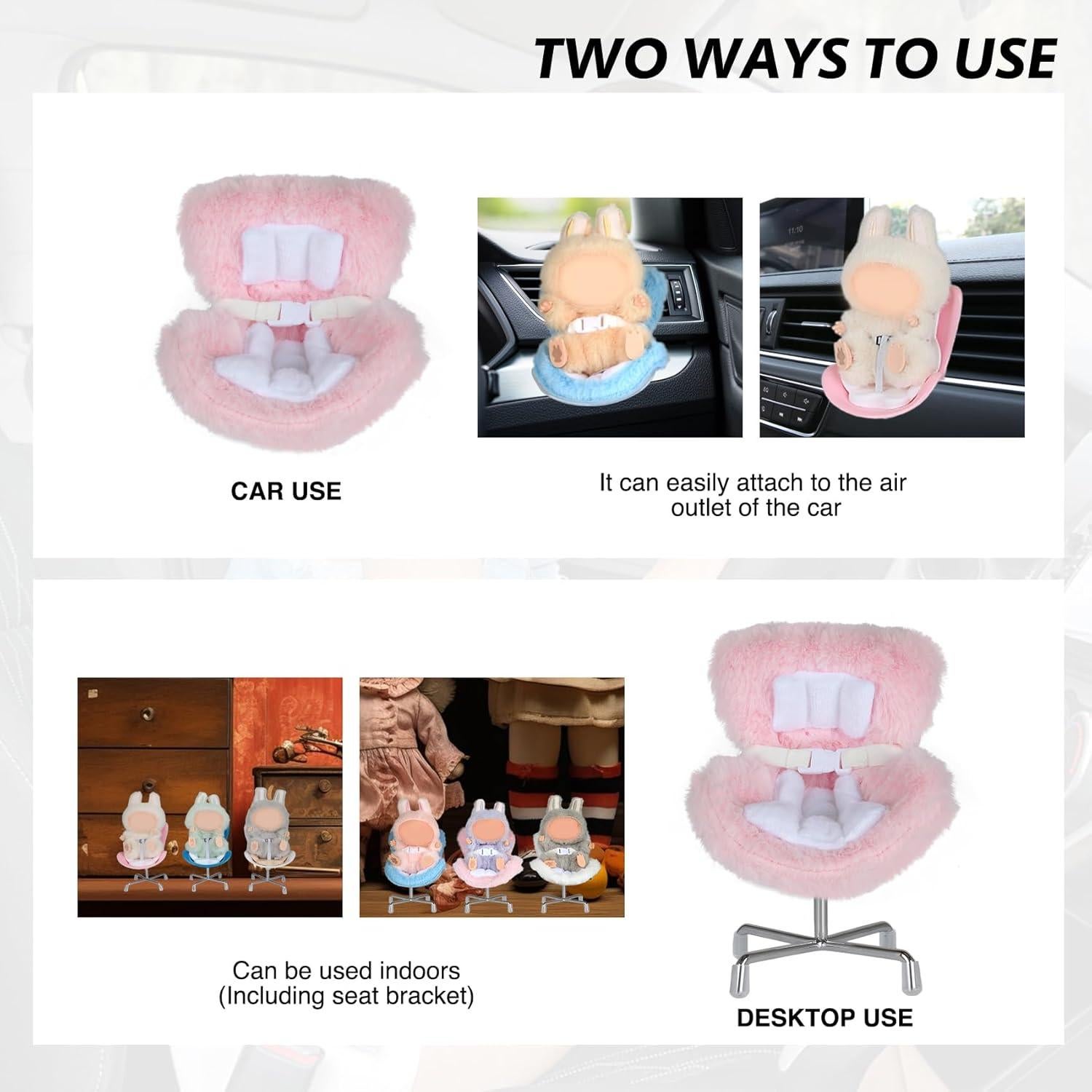 Silla de Auto para Muñecas Labubu Azul - Soporte Universal 17-56 cm