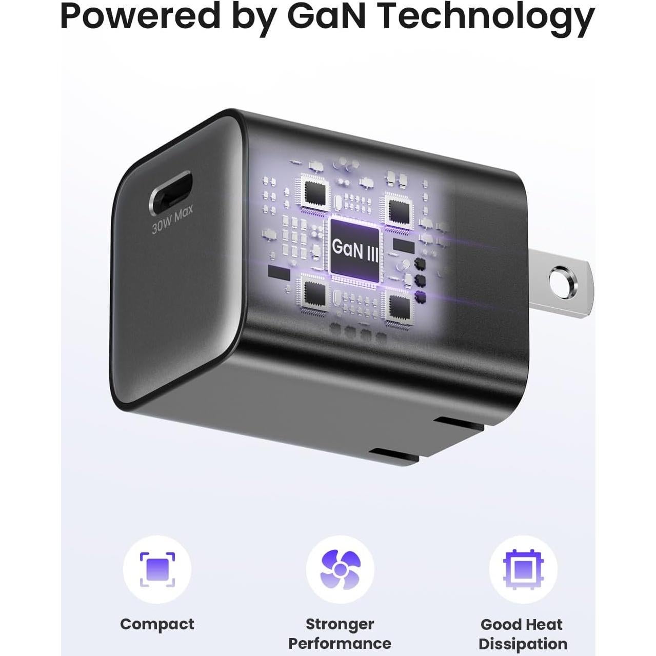 Cargador de pared 30W Wegear USB C GaN III rápido plegable