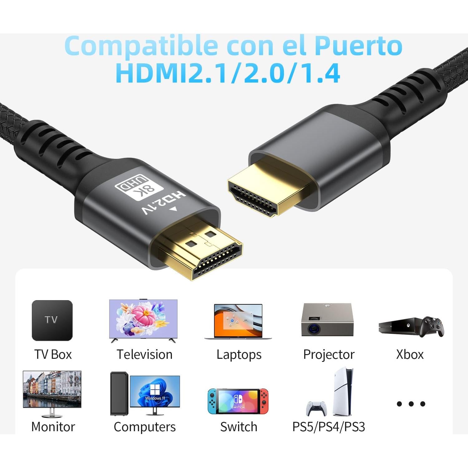 Cable HDMI 8K 2m Grofyllaa Ultra Alta Velocidad 48Gbps