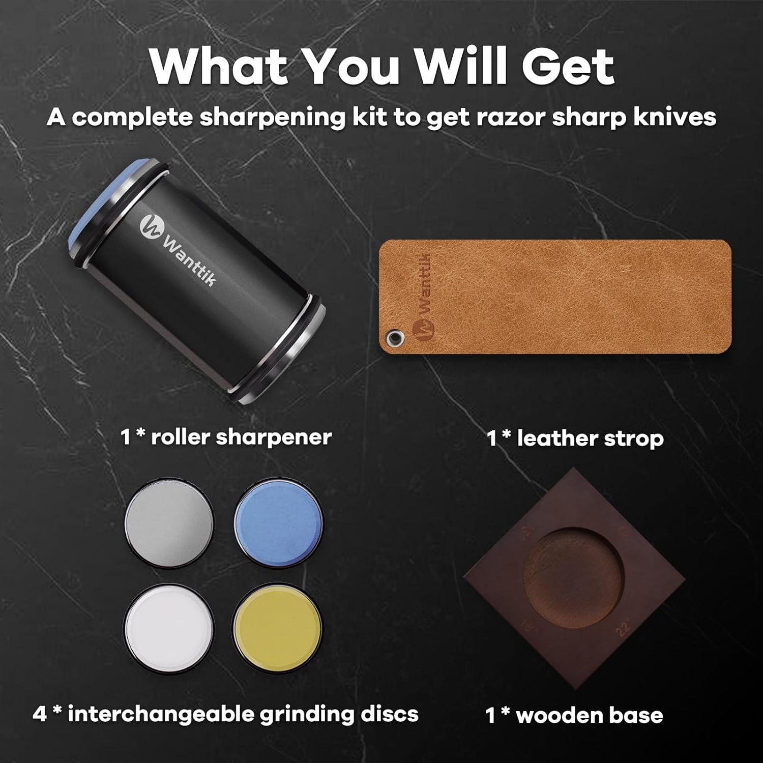 Afilador de Cuchillos Rodante WANTTIK con 4 Discos y Pulidor