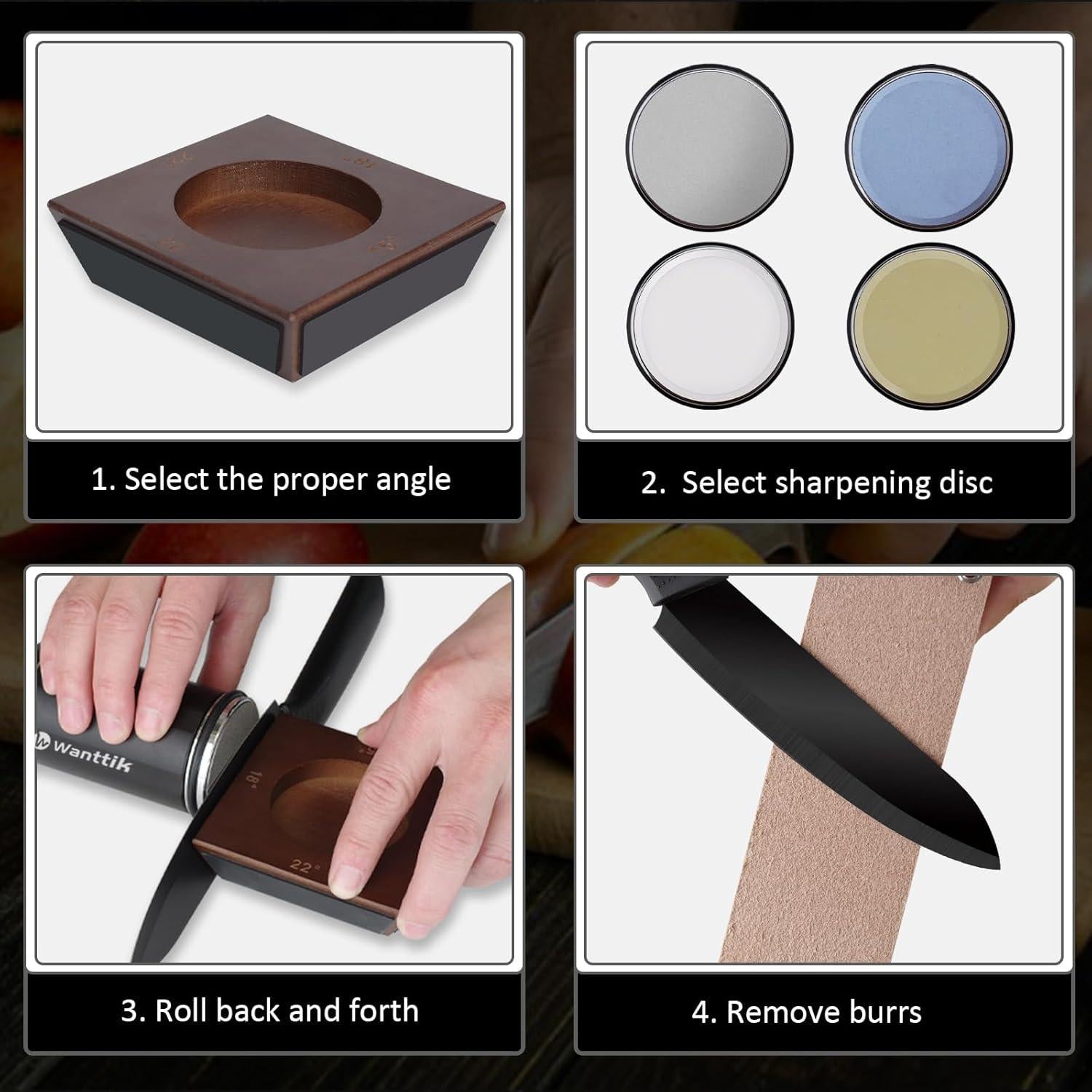 Afilador de Cuchillos Rodante WANTTIK con 4 Discos y Pulidor
