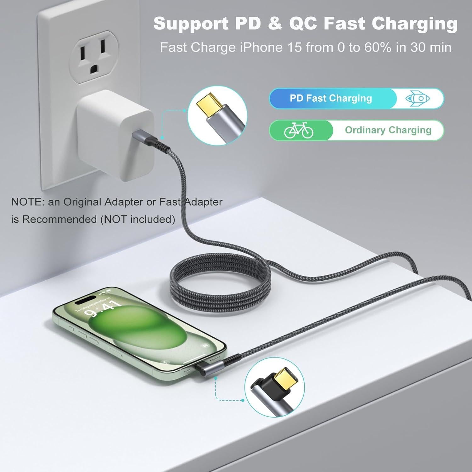 Cable USB C a USB C OKRAY 3m 60W Carga Rápida 90 Grados