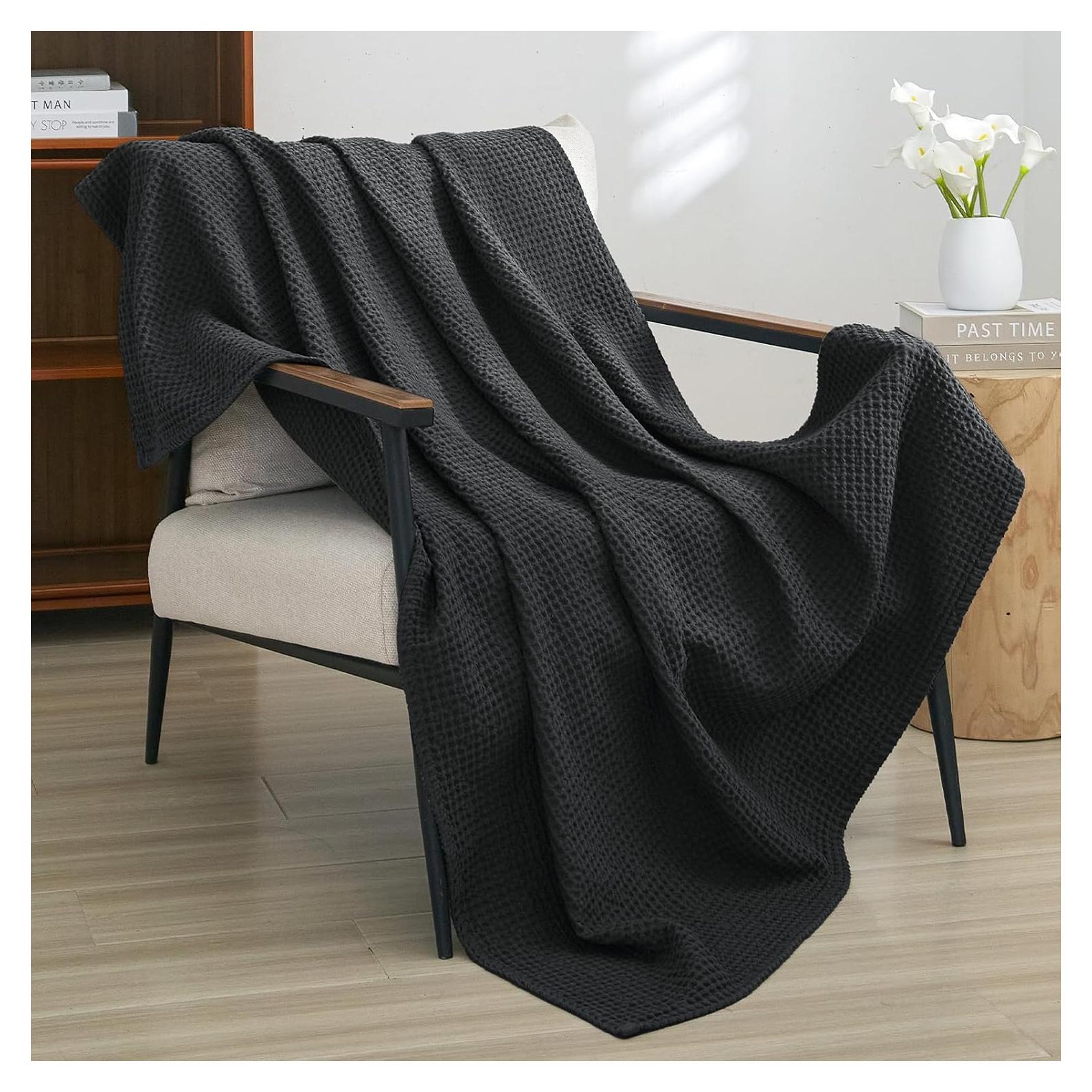 Manta Waffle de Algodón 100% PHF 127x152 cm Negra - Suave y Ligera