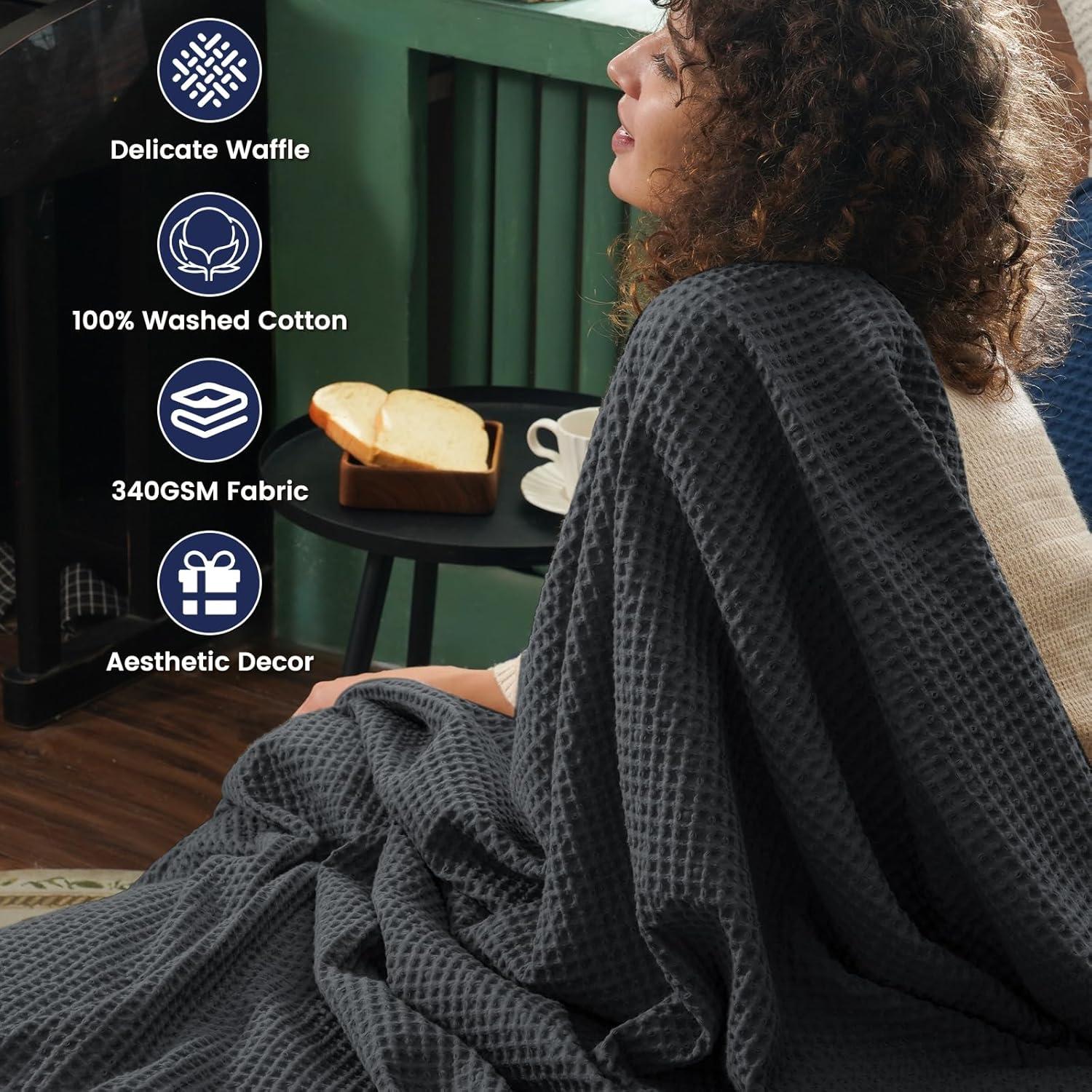 Manta Waffle de Algodón 100% PHF 127x152 cm Negra - Suave y Ligera