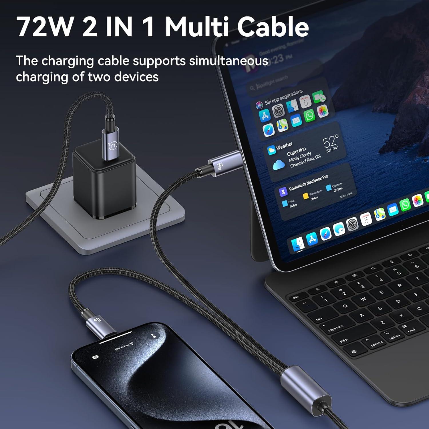 Cable de Carga Múltiple USB-C 2-en-1 USAMS 72W 1.2m