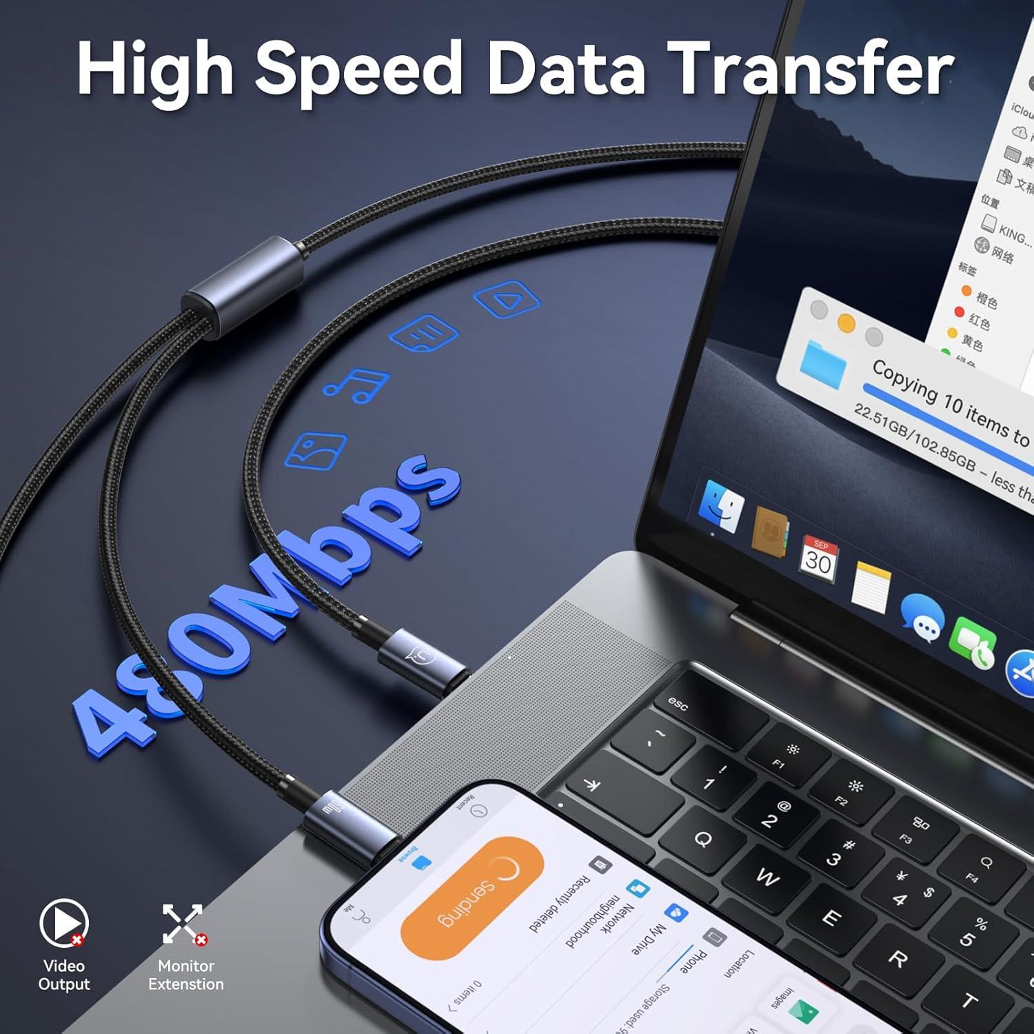 Cable de Carga Múltiple USB-C 2-en-1 USAMS 72W 1.2m