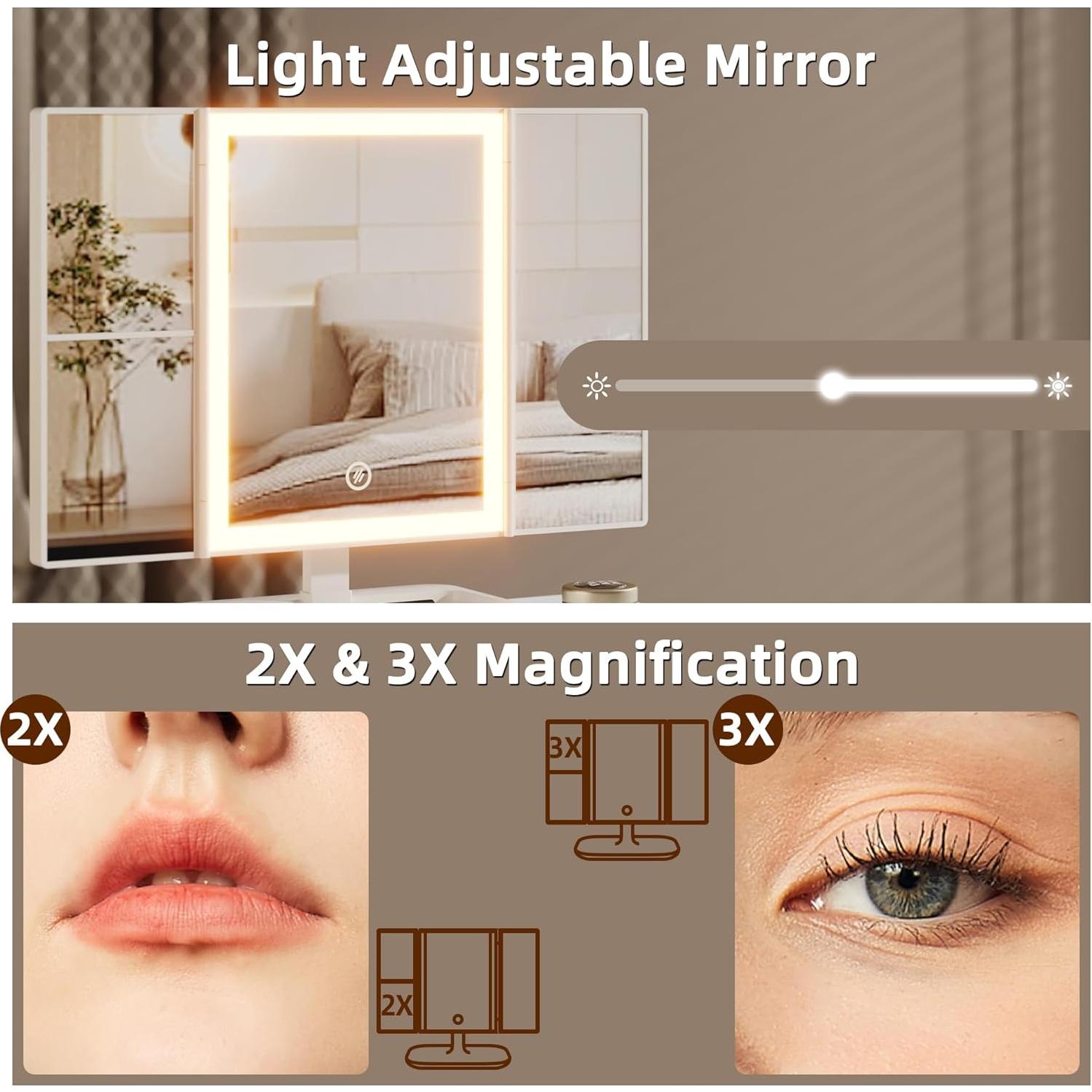 Escritorio de Maquillaje HIGDBFE Blanco 30x70 cm con Espejo LED