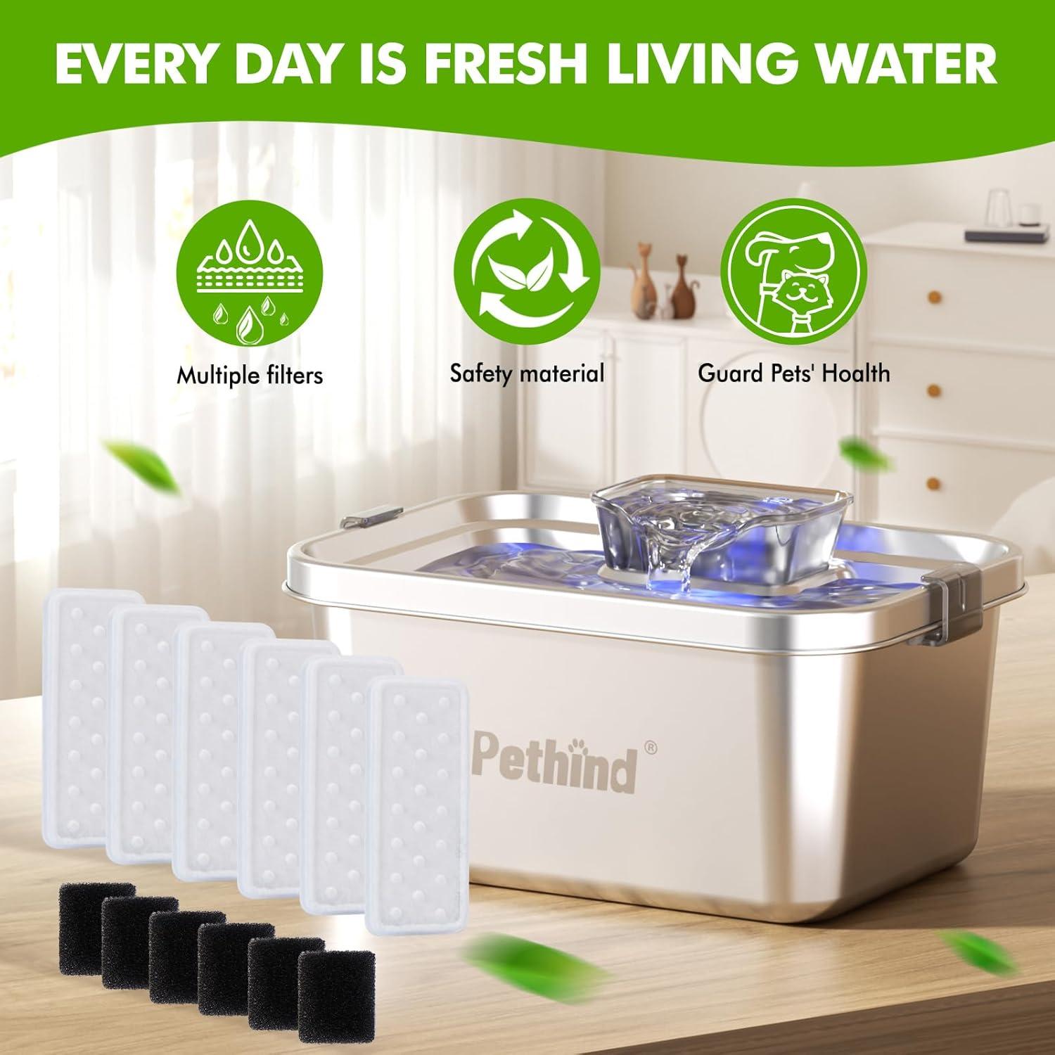 Paquete de 6 Filtros y 6 Esponjas PETHIND para Fuente de Agua