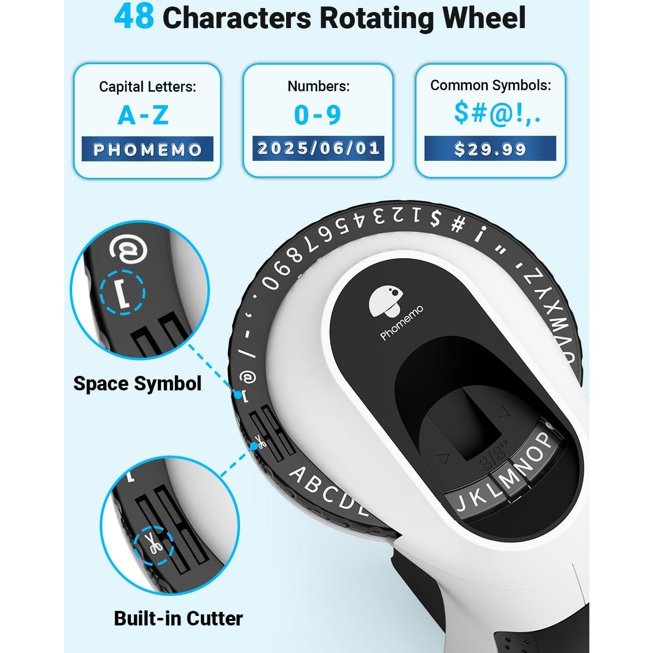 Máquina de Etiquetas en Relieve Phomemo E975 Negra con 6 Cintas