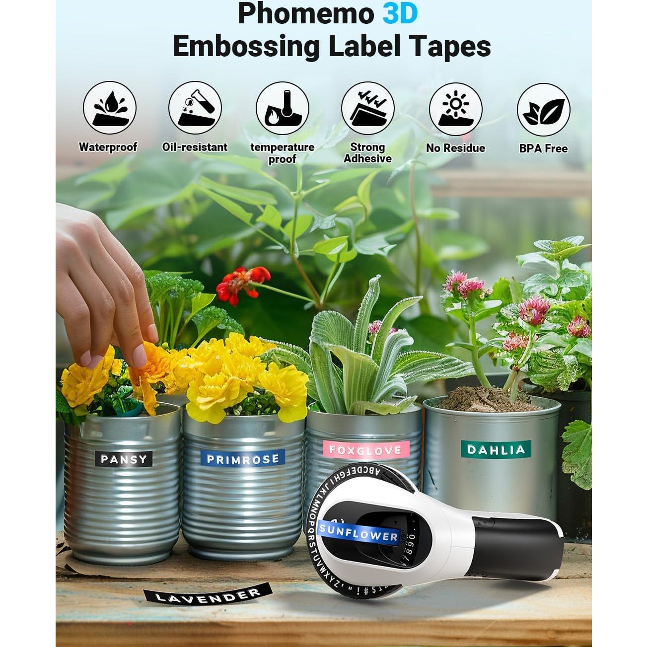 Máquina de Etiquetas en Relieve Phomemo E975 Negra con 6 Cintas