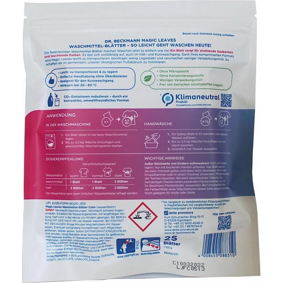 Detergente en Hojas Dr. Beckmann Color 25 Hojas Ecológicas