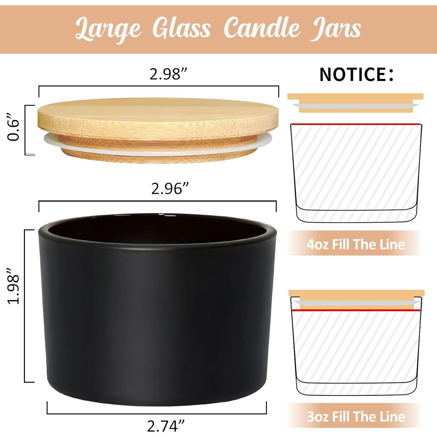 Tarros de Vela de Vidrio Negro 4oz SUPMIND - 15 Paquetes