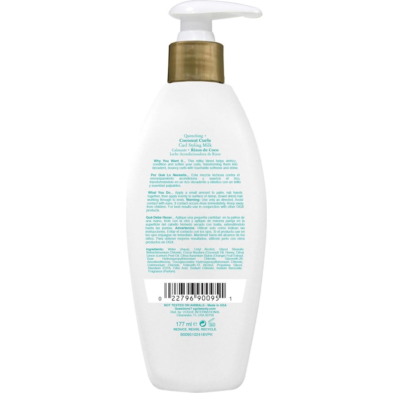 OGX Hidratante Rizos de Coco 177 ml - Tratamiento Sin Enjuague