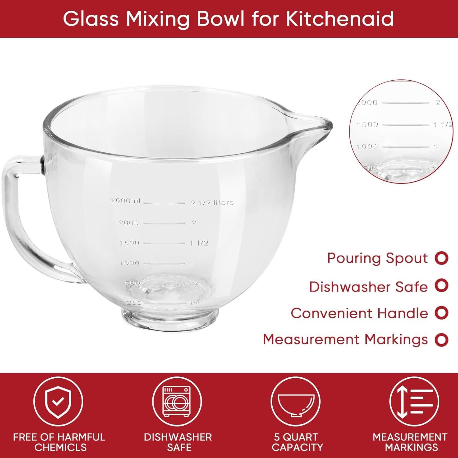 Tazón de Batidora Kltchonald 5 QT Vidrio Compatible Kitchenaid
