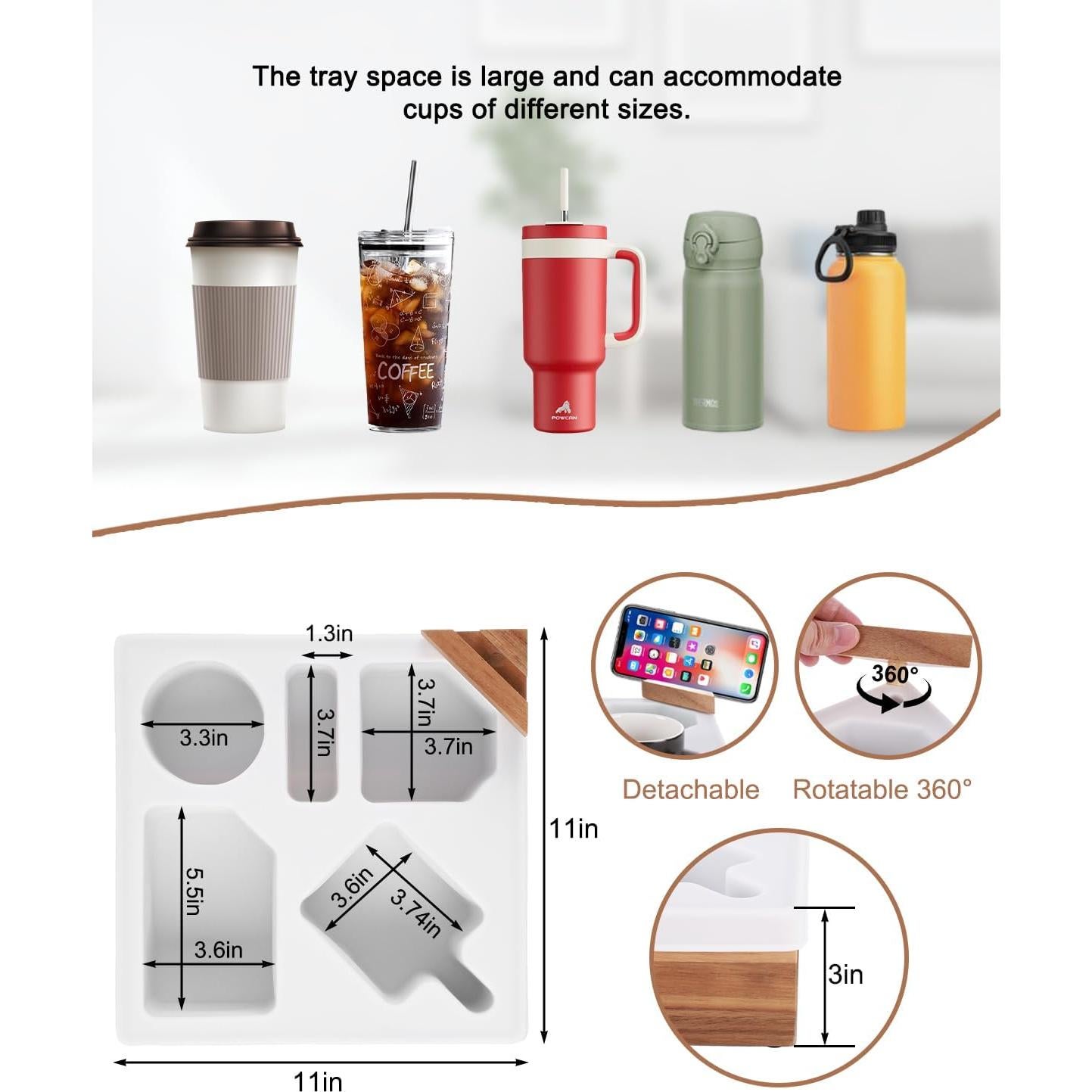 Bandeja Soporte Taza Sofá DucaFaery Madera Acacia 28cm