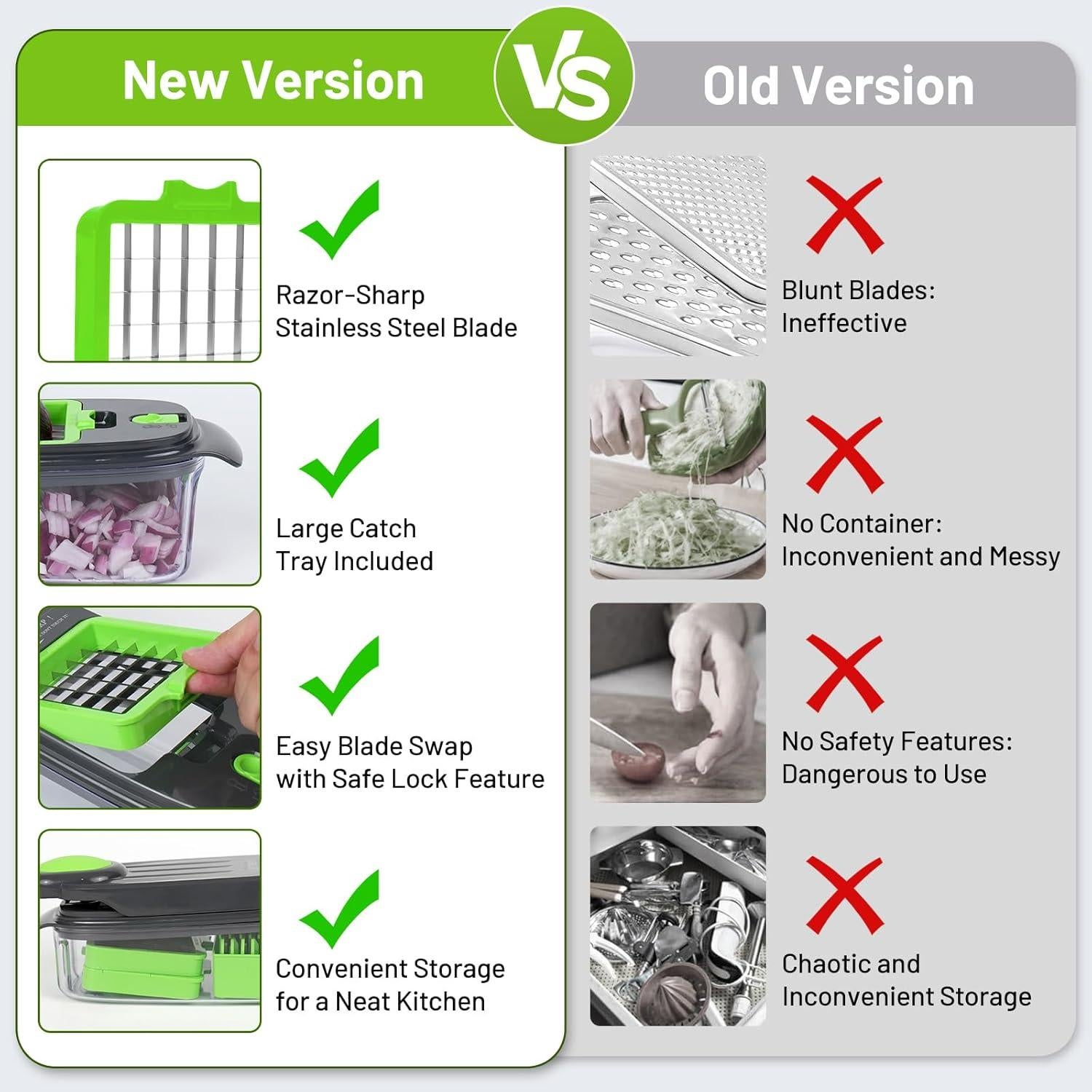 Picador de Verduras AISHUJIE 2 en 1 Acero Inoxidable Gris Verde