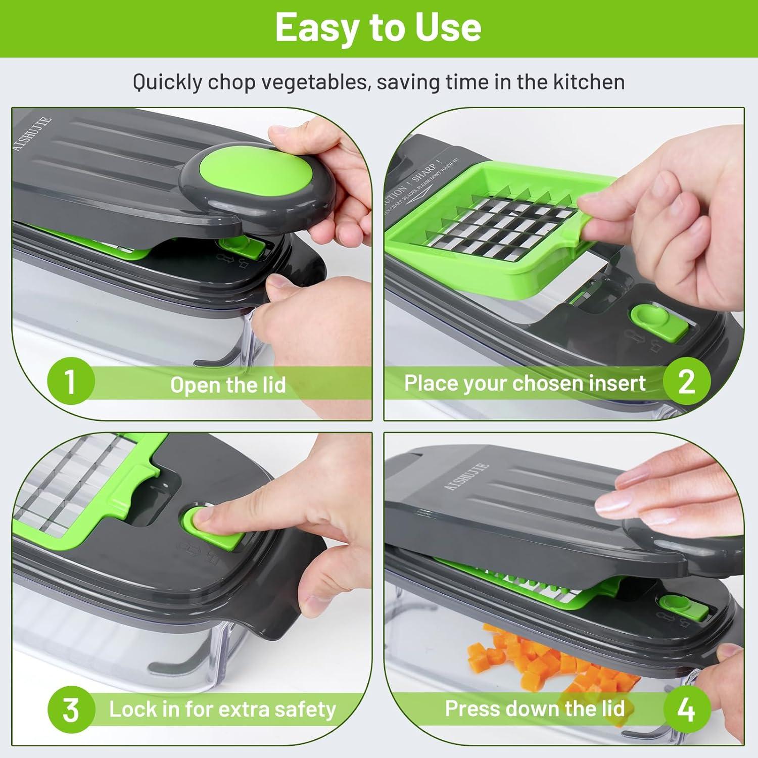 Picador de Verduras AISHUJIE 2 en 1 Acero Inoxidable Gris Verde