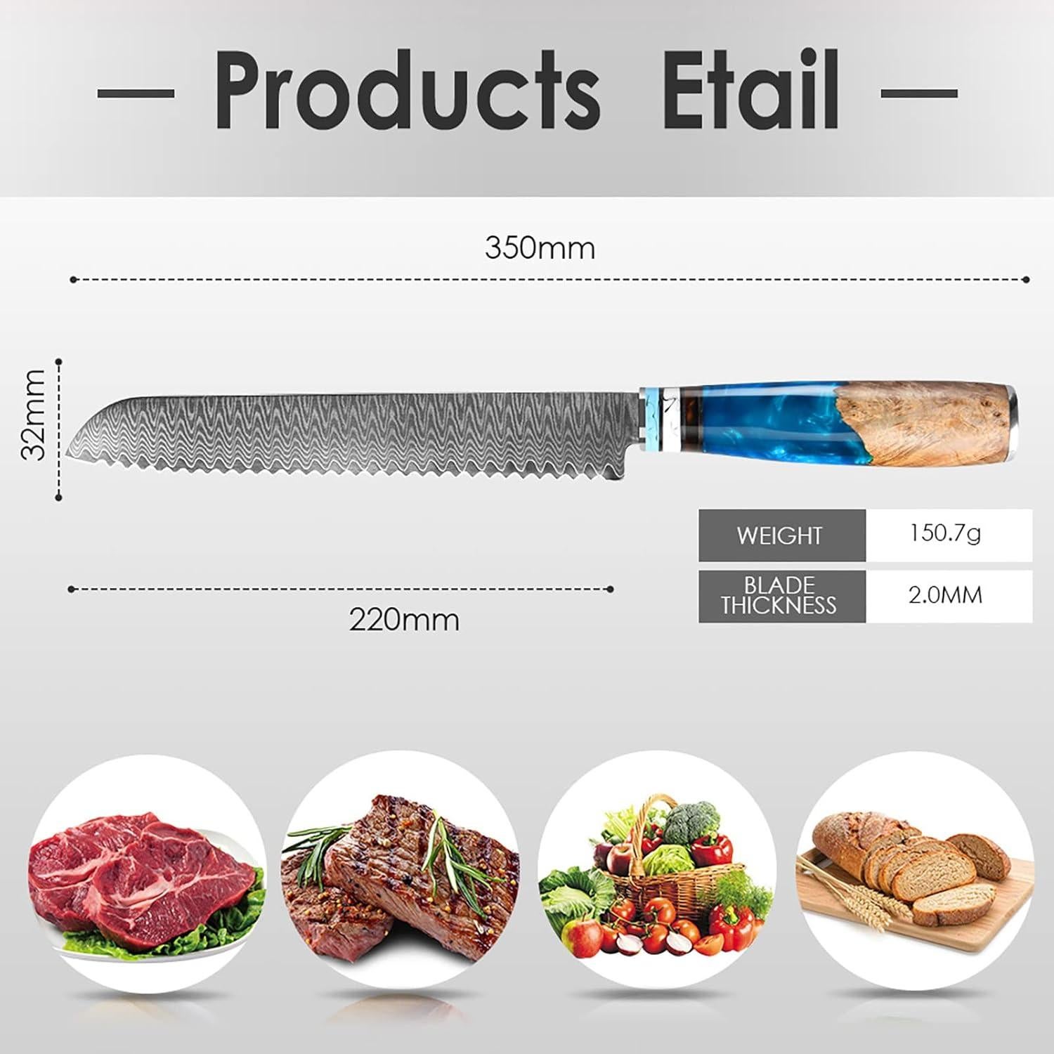 Cuchillo de Pan Serrado Kuwata 20 cm Damasco VG10 Profesional