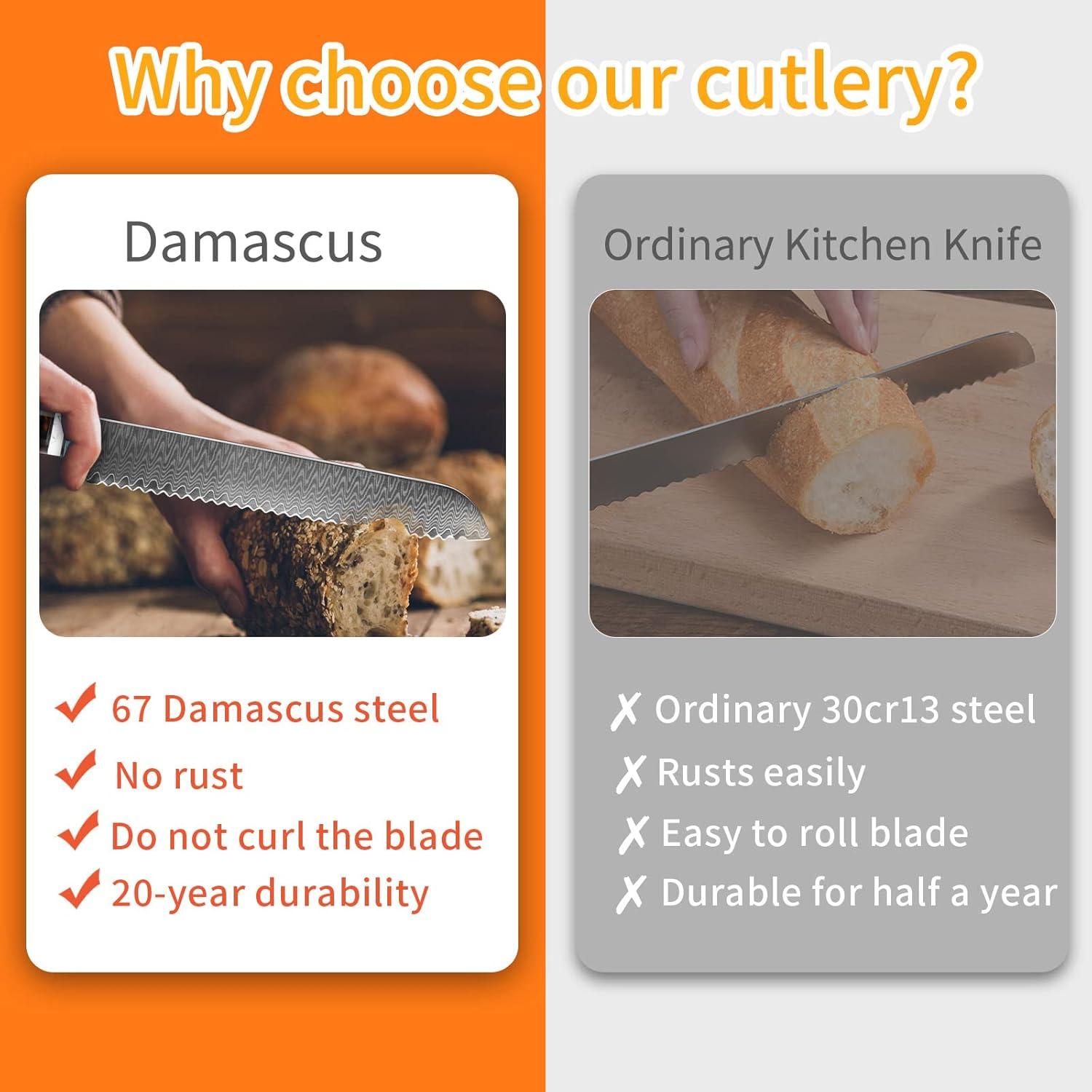 Cuchillo de Pan Serrado Kuwata 20 cm Damasco VG10 Profesional