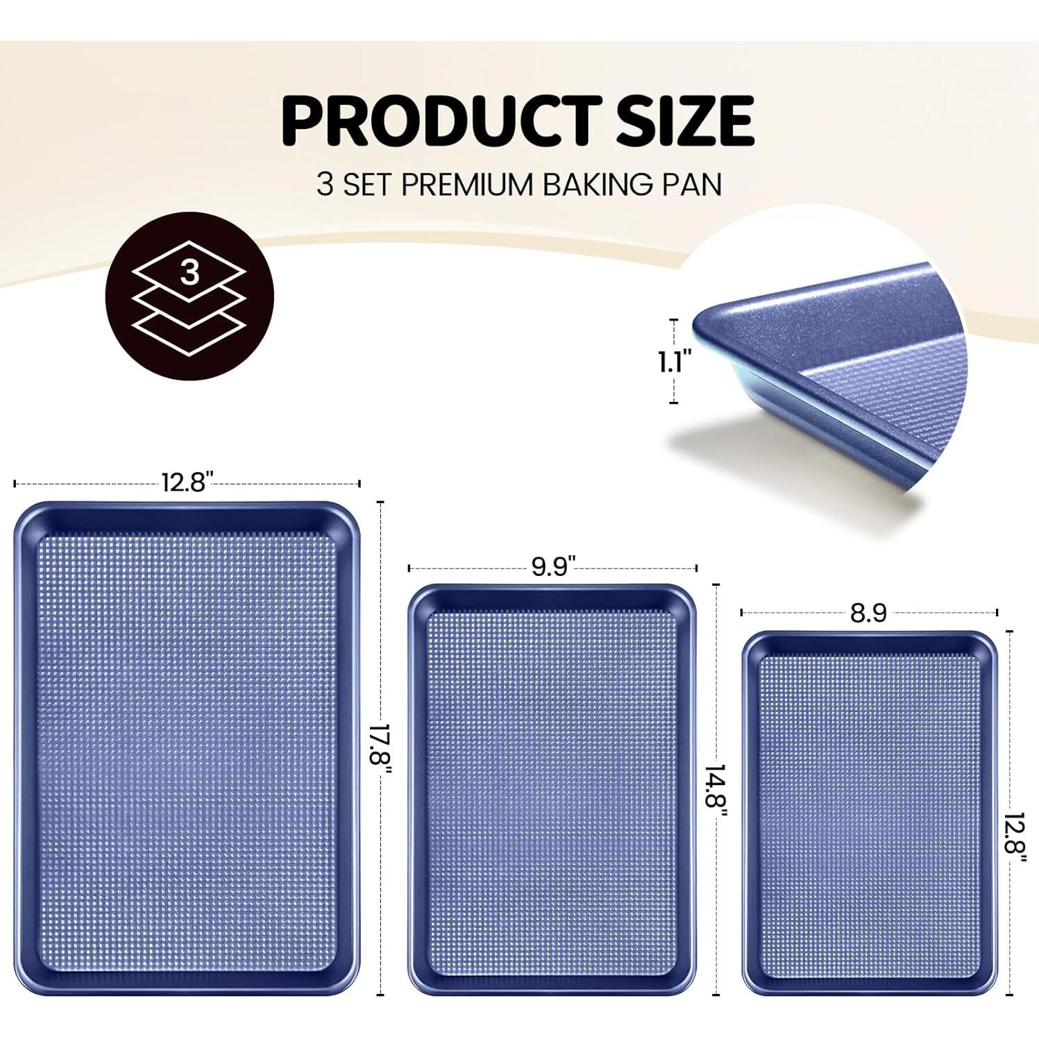 Juego de 3 bandejas para hornear Vinino - Acero al carbono azul