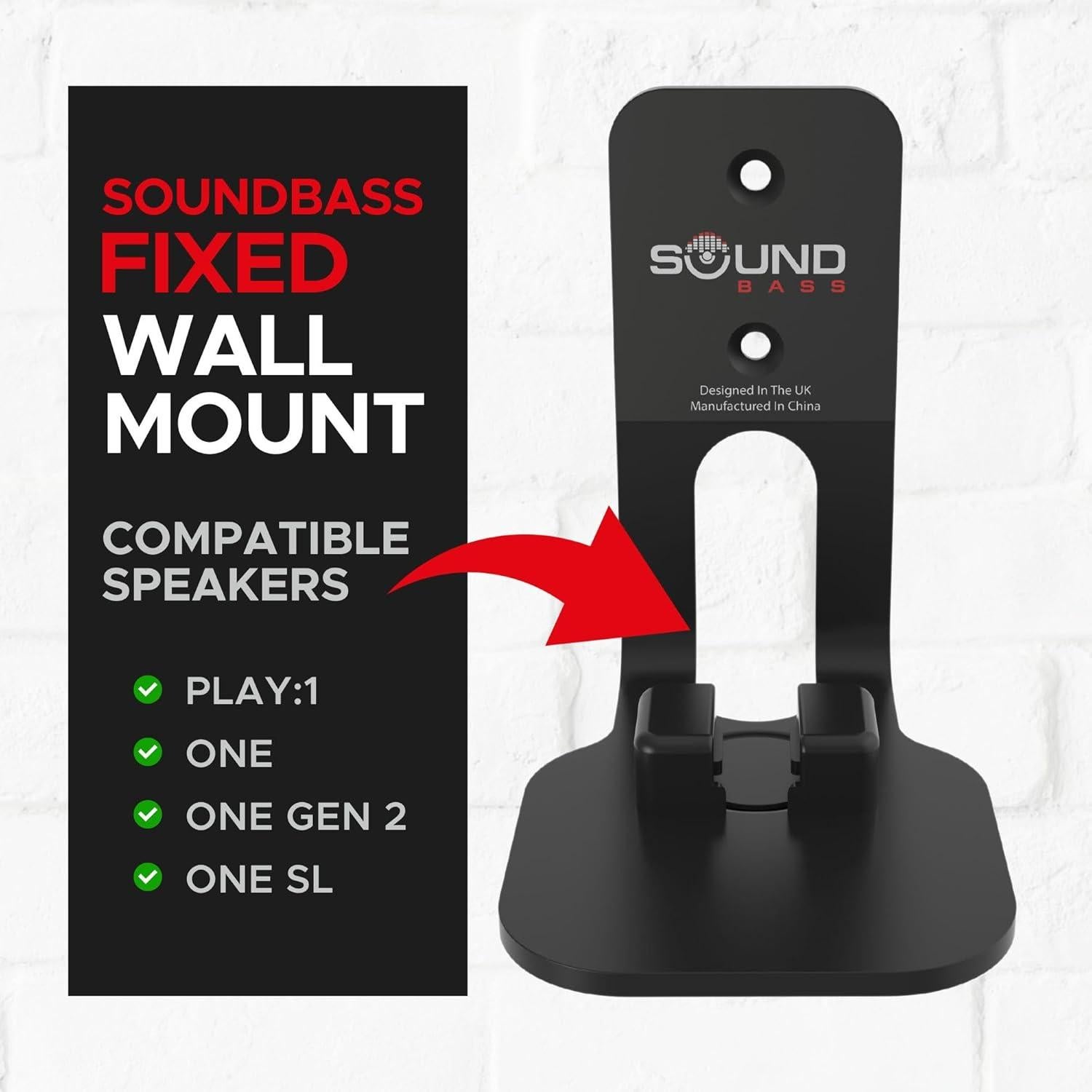 Soporte de Pared Soundbass para Altavoces Sonos ONE, Negro