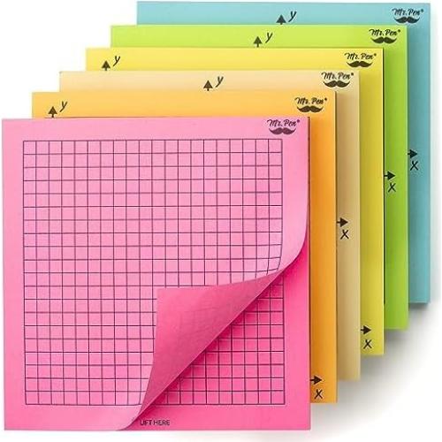 Notas Adhesivas Cuadriculadas Mr. Pen, 6 Bloc 7.62x7.62 cm, Colores Brillantes