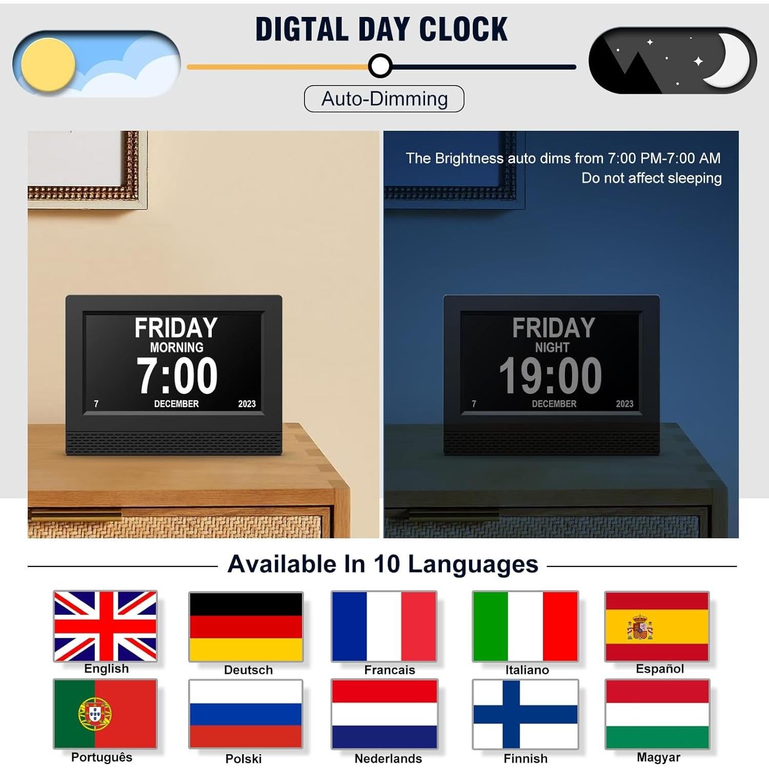 Reloj Despertador Digital SENXINGYAN 7" Pantalla Grande