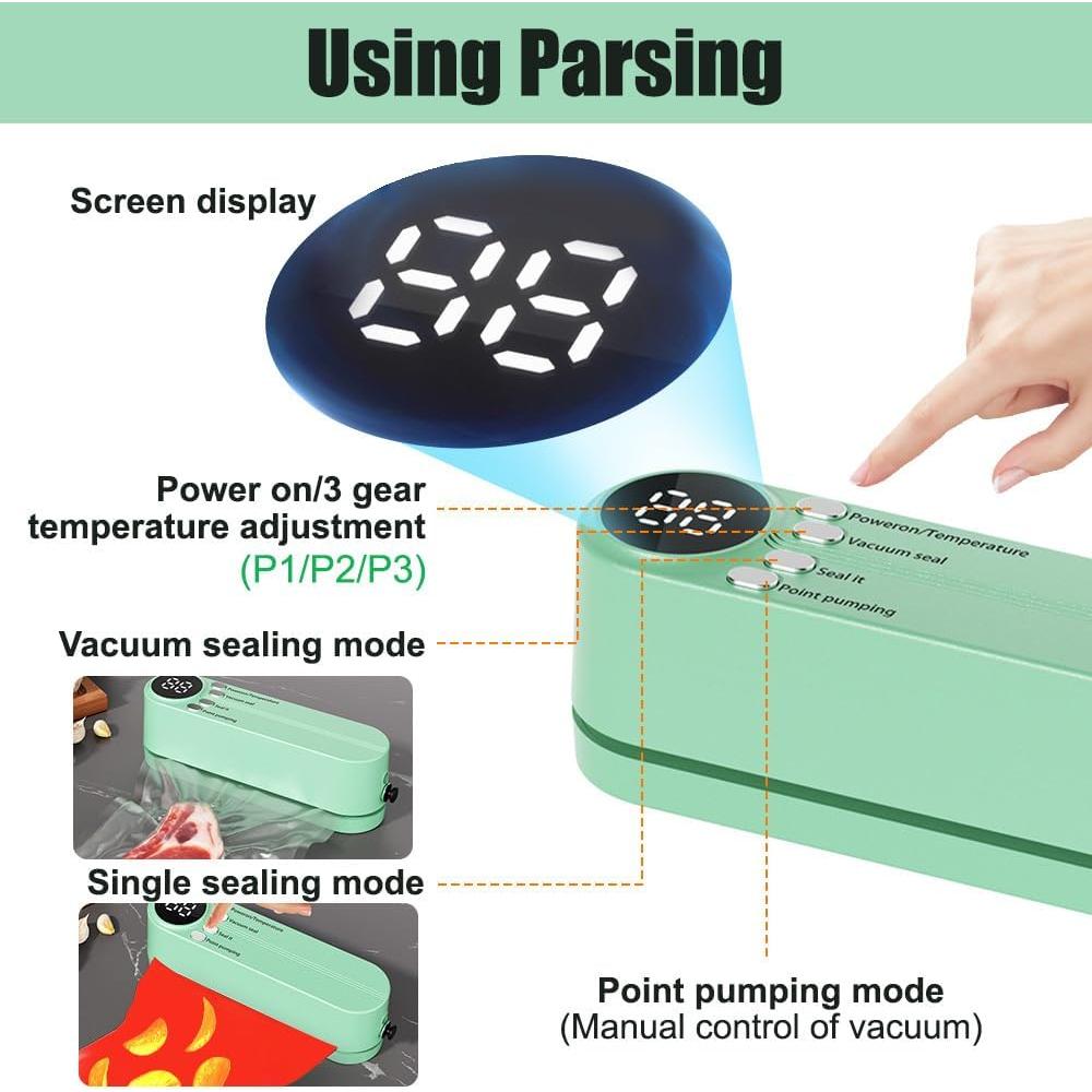 Mini Sello de Vacío Portátil MiOYOOW Verde 125mm 60Kpa