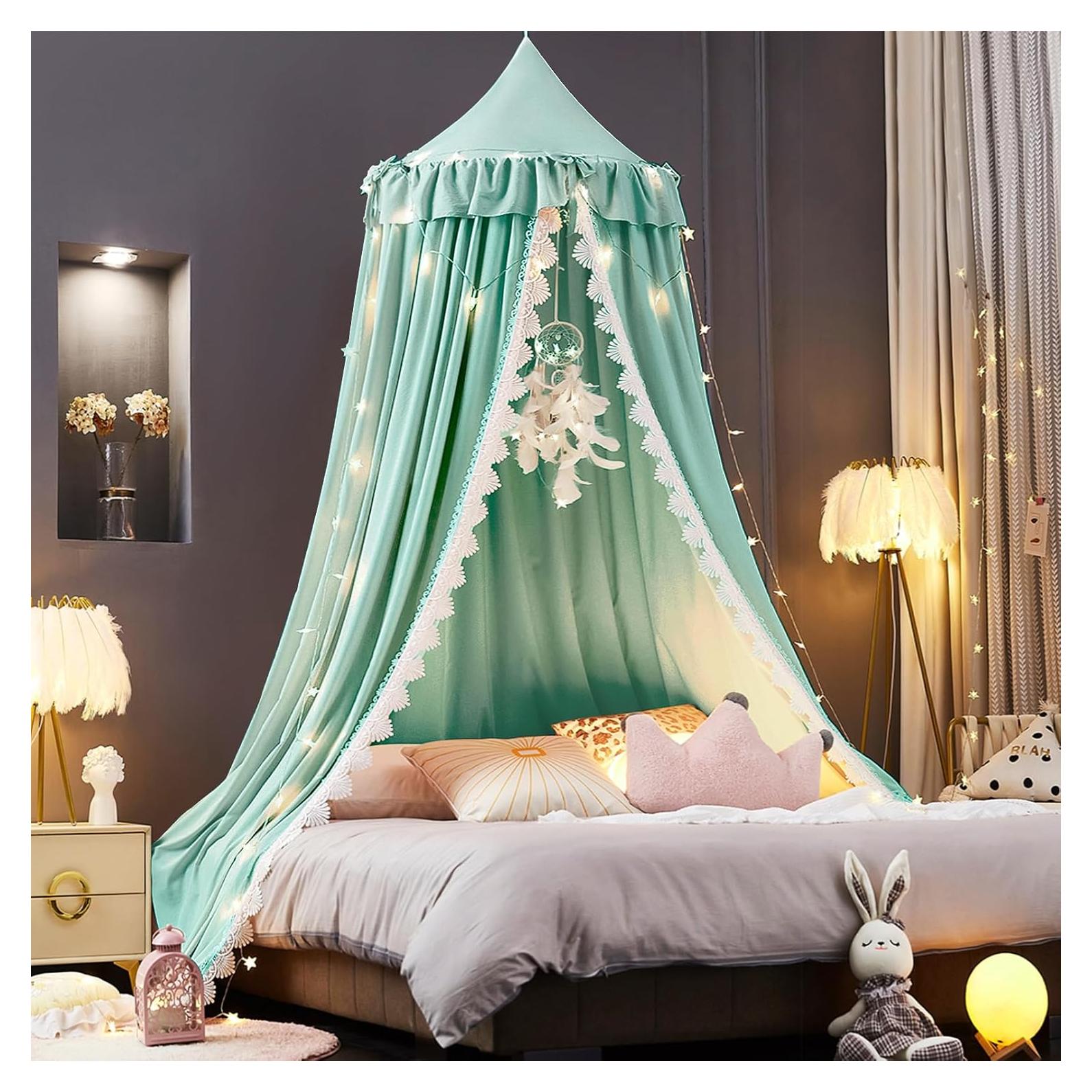 Dosel de Cama Kertnic para Niñas Verde 270 cm con Volantes