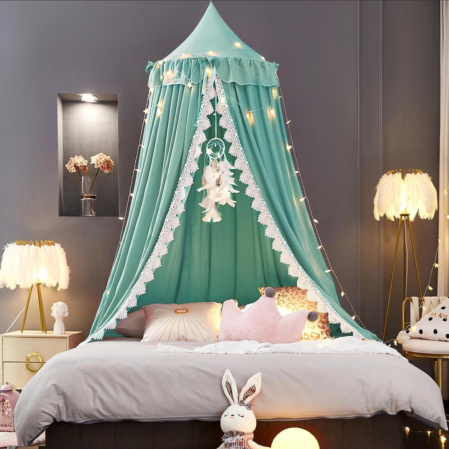 Dosel de Cama Kertnic para Niñas Verde 270 cm con Volantes