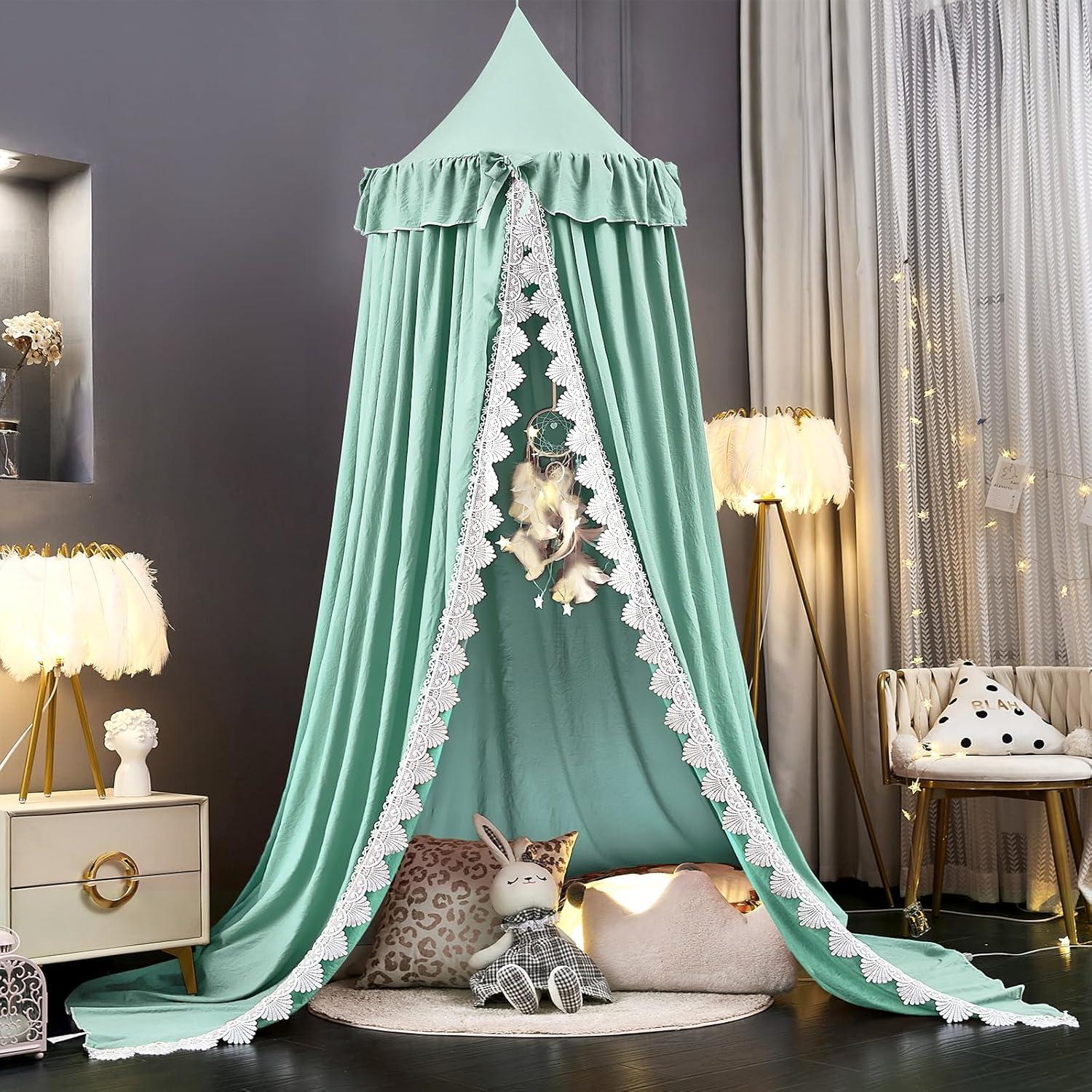 Dosel de Cama Kertnic para Niñas Verde 270 cm con Volantes